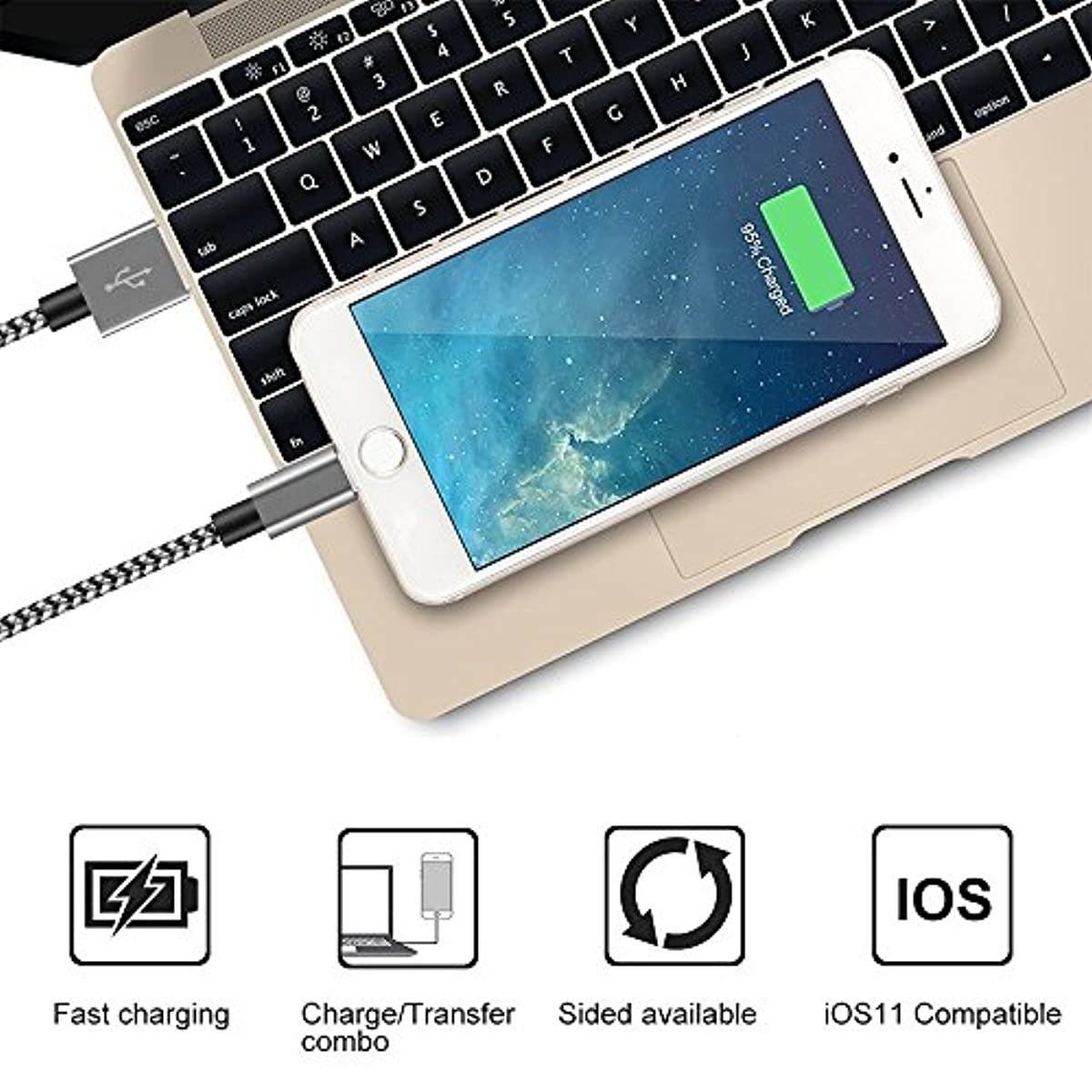 Boost Chargers 6Pack 8INCH Nylon Braided Fast Charging USB Power Charge & Sync Cable Cord for Smartphones, Tablets & Other Gadgets &ndash; Multiple USB Charger Station & Cell Phone - White/Grey