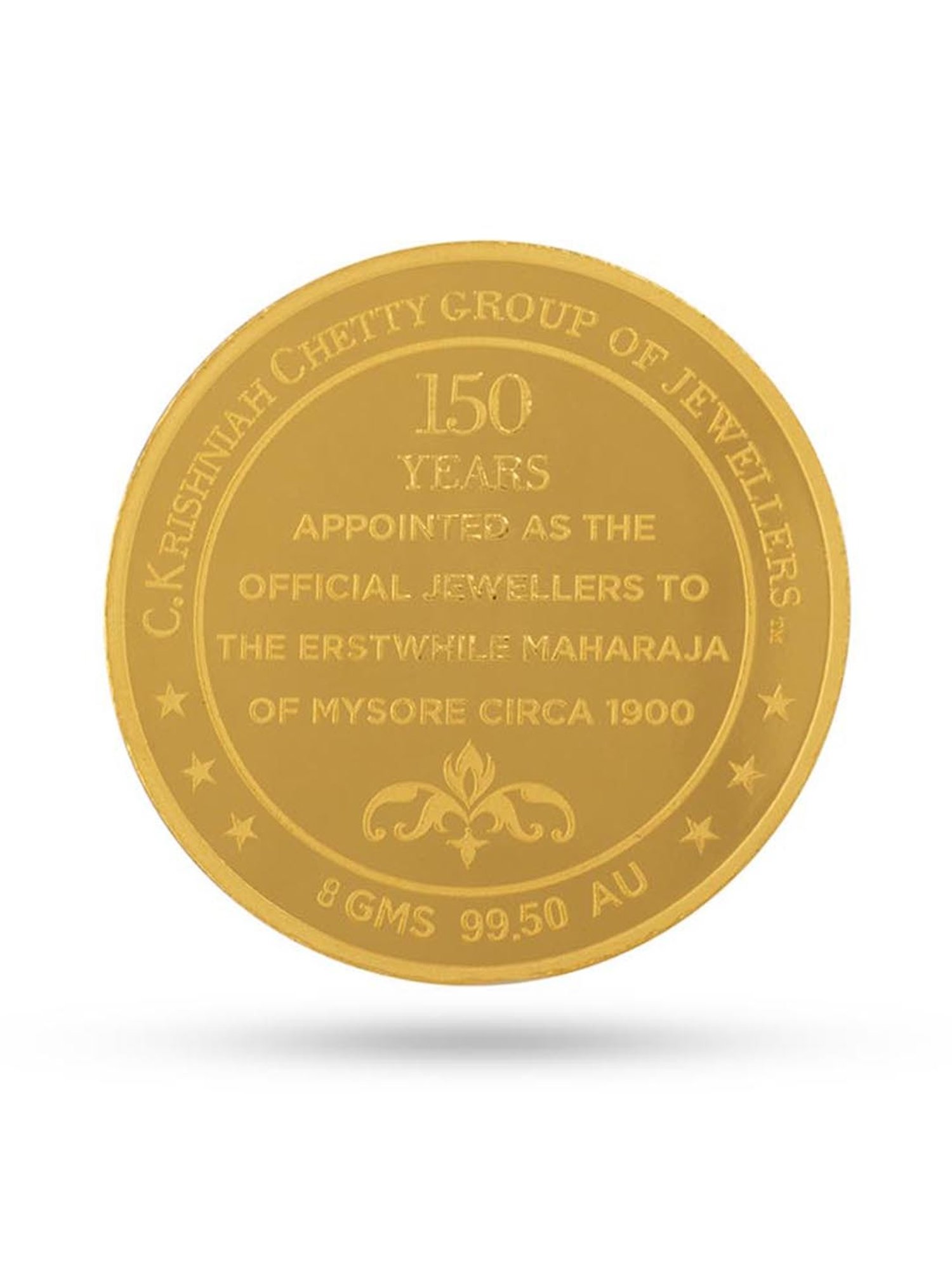 P.C. Chandra Jewellers Pooja Kalash-Inscribed 24k (999) 0.05gm Yellow Gold Foil Coin