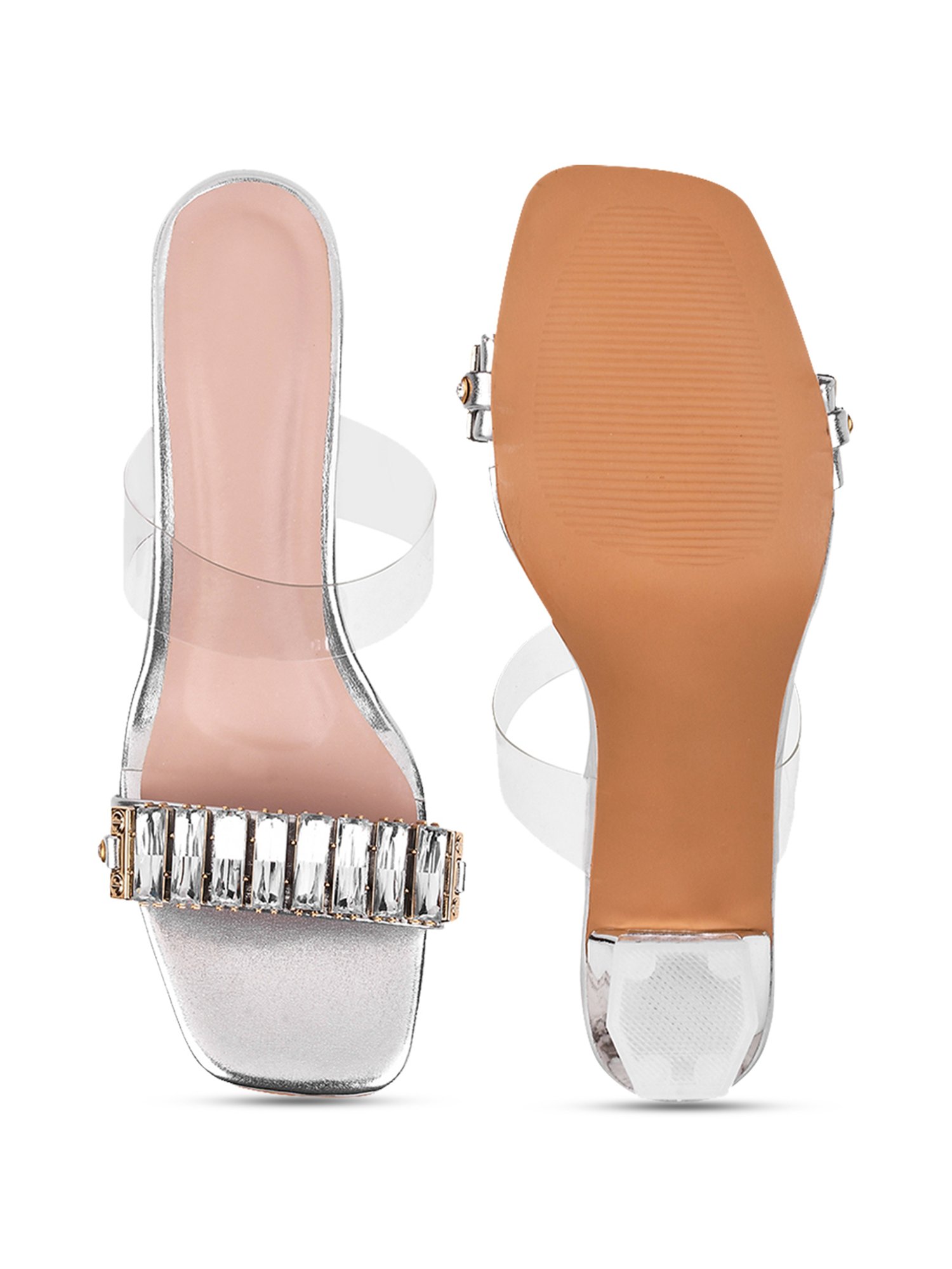 The White Pole Women's Silver Casual Sandals