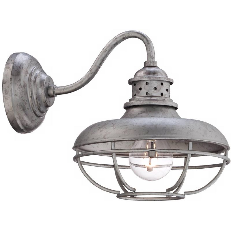 Franklin Iron Works Farmhouse Outdoor Barn Light Fixture Galvanized Steel Open Cage 9" for Exterior House Porch Patio Deck