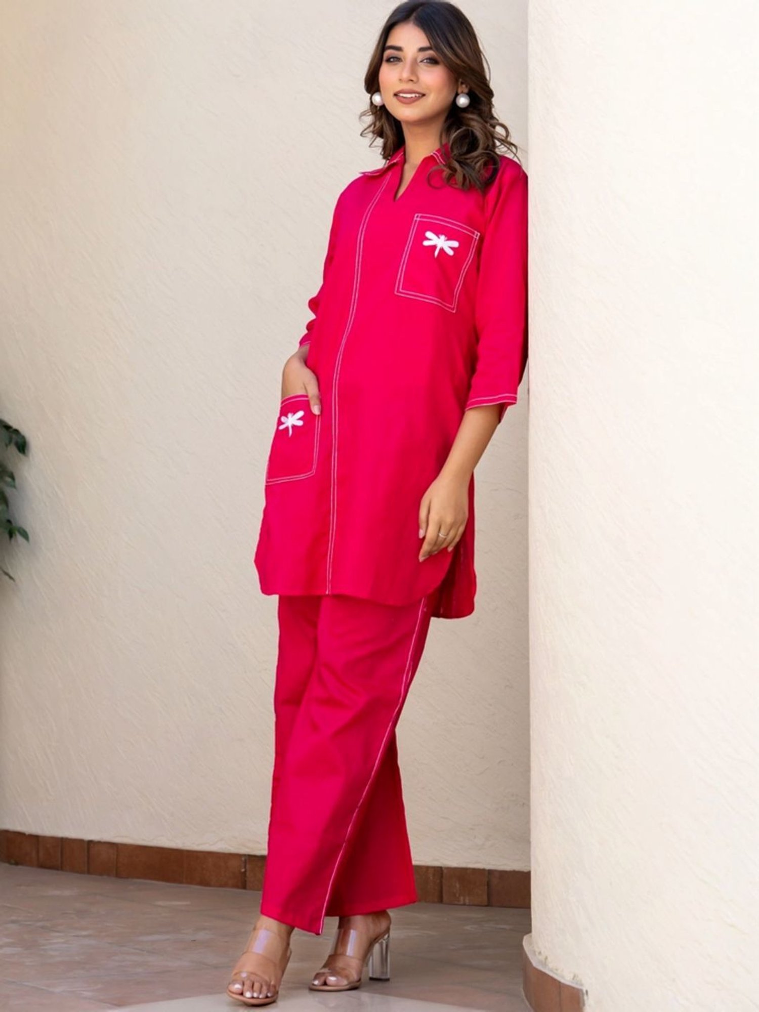 HOUSE OF JAMOTI Pink Cotton Tunic Palazzo Set