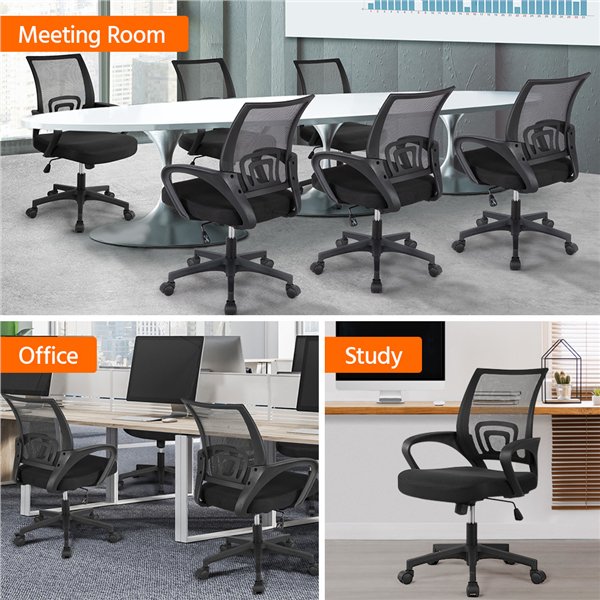 Mid-Back Height Adjustable Ergonomic Mesh Office Chair Computer Chair with 360&deg;Rolling Casters Black
