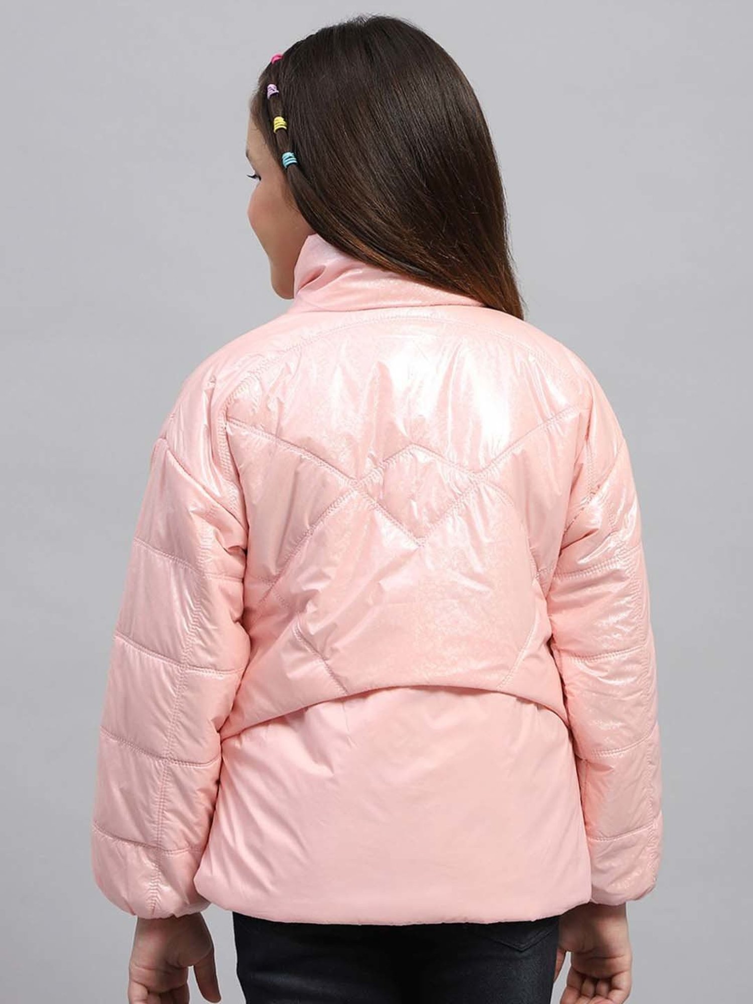 Monte Carlo Girls Peach Quilted Full Sleeves Coats & Jackets