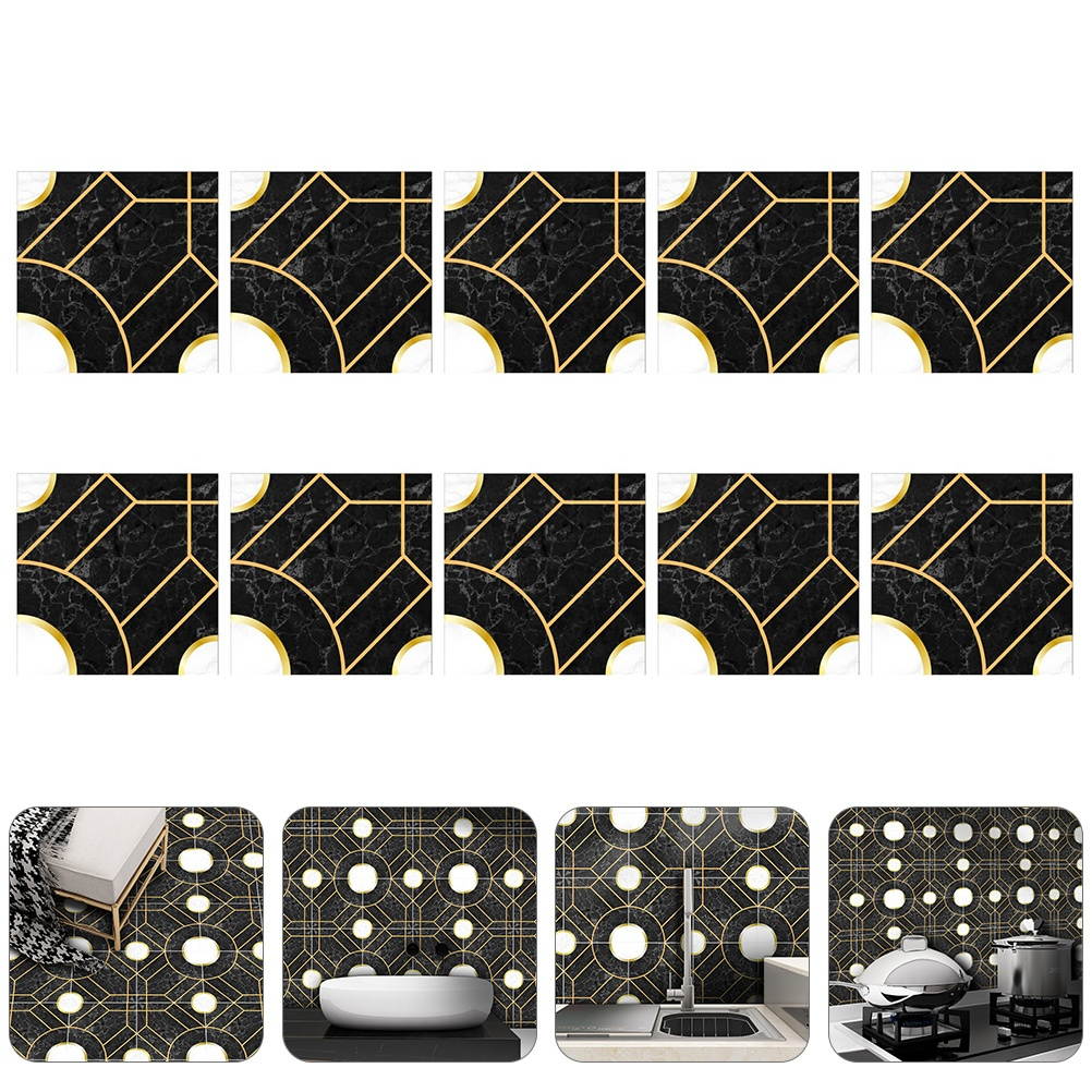 10pcs Tiles Stickers PVC Self Adhesive Metal Line Design Waterproof Tiles Decal