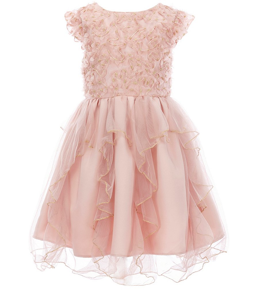 Us Angels Little Girls 2T-6X Metallic Soutache/Cascading Tulle Fit-And-Flare Dress