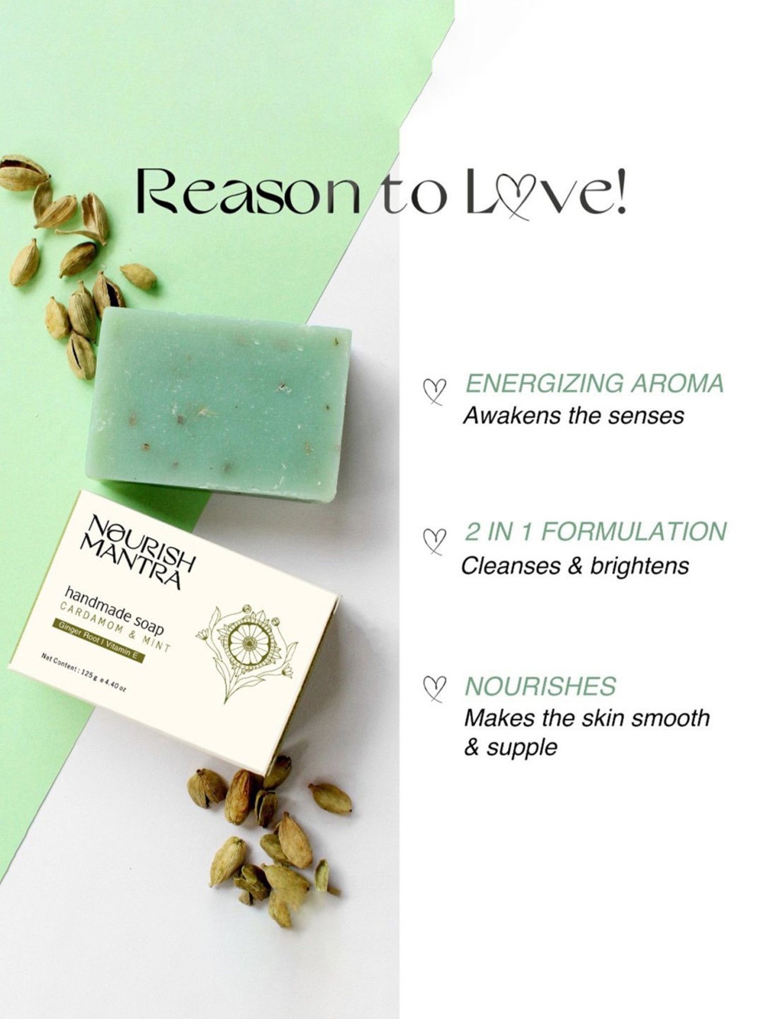 Nourish Mantra Cardamom & Mint Handmade Soap - 125 gm