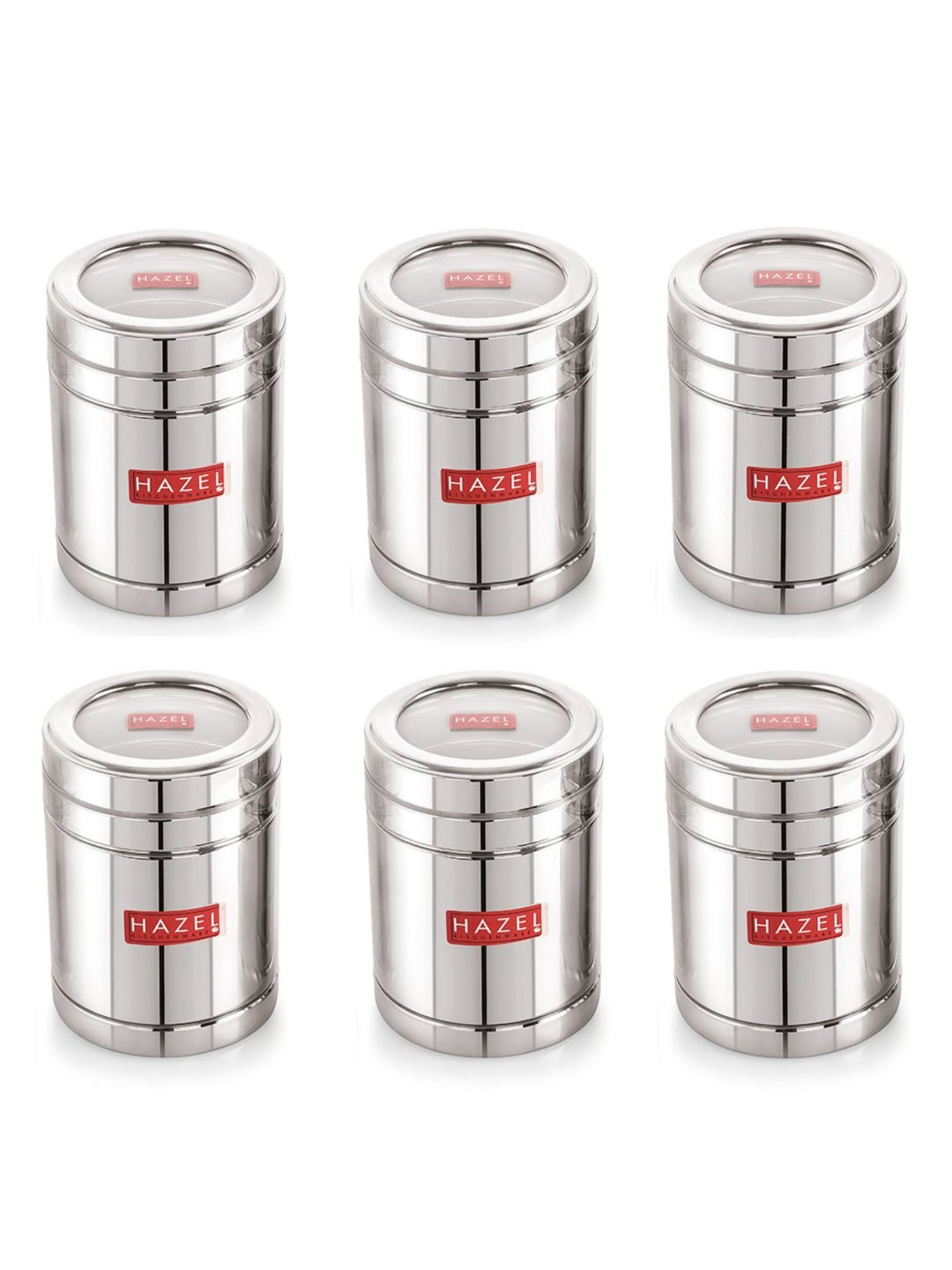 HAZEL Silver Stainless Steel Container with Transparent Lid - Set of 6 (1.4L)
