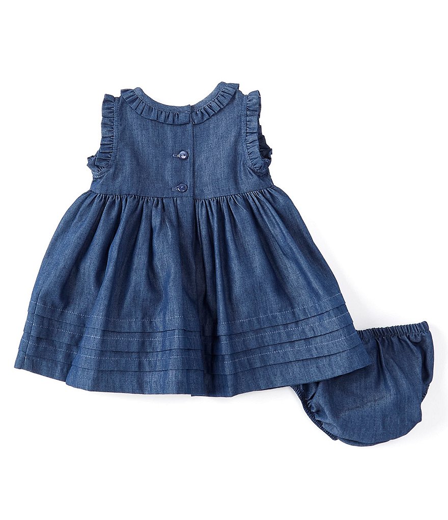 Bonnie Jean Baby Girls Newborn-24 Months Flutter-Sleeve Embroidered Denim Empire-Waist Dress