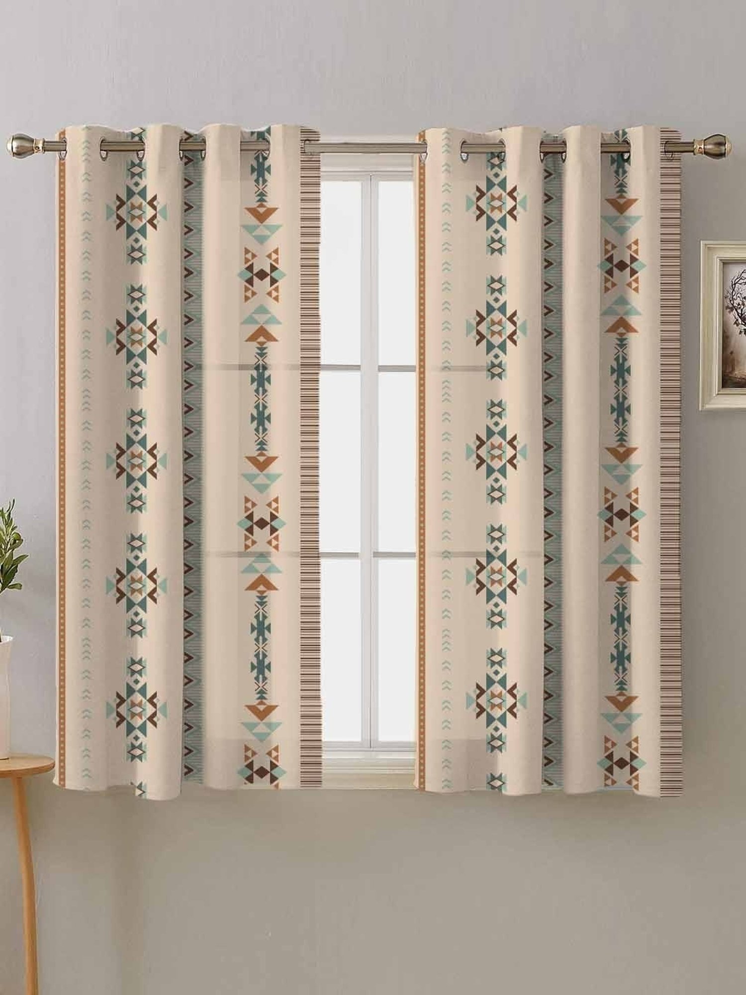 SPACES DRAPE STORY Boho Digital Print Beige & Brown Polyester 5 ft Window Curtains - Set of 2