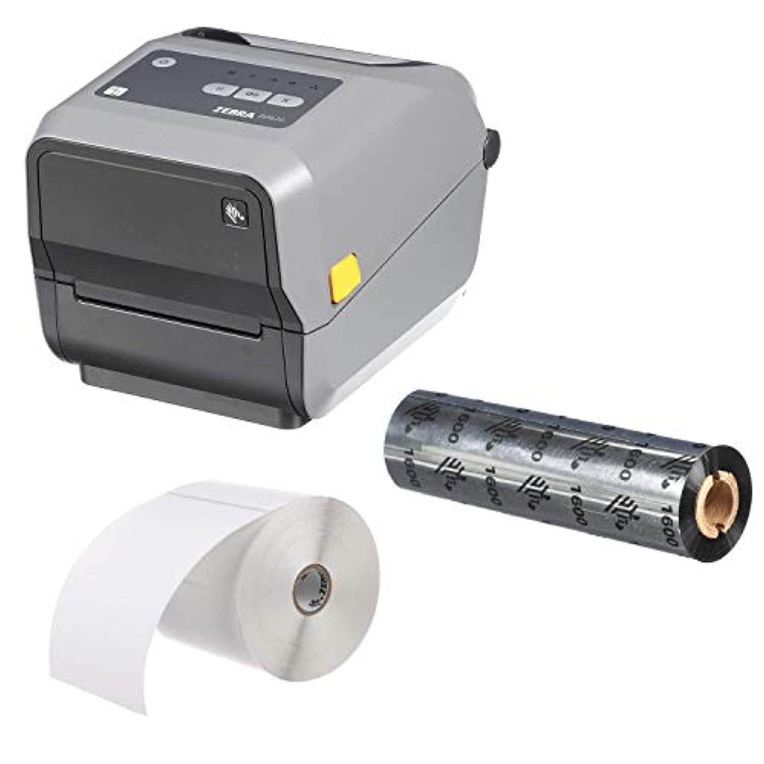 Zebra ZD620t Thermal Transfer Printer Plus 4 x 6 in Z-Perform 2000T Labels and Black Wax Ribbon Print Width of 4 in Ethernet, Serial, USB Connectivity (ZD620TBUNDLE)