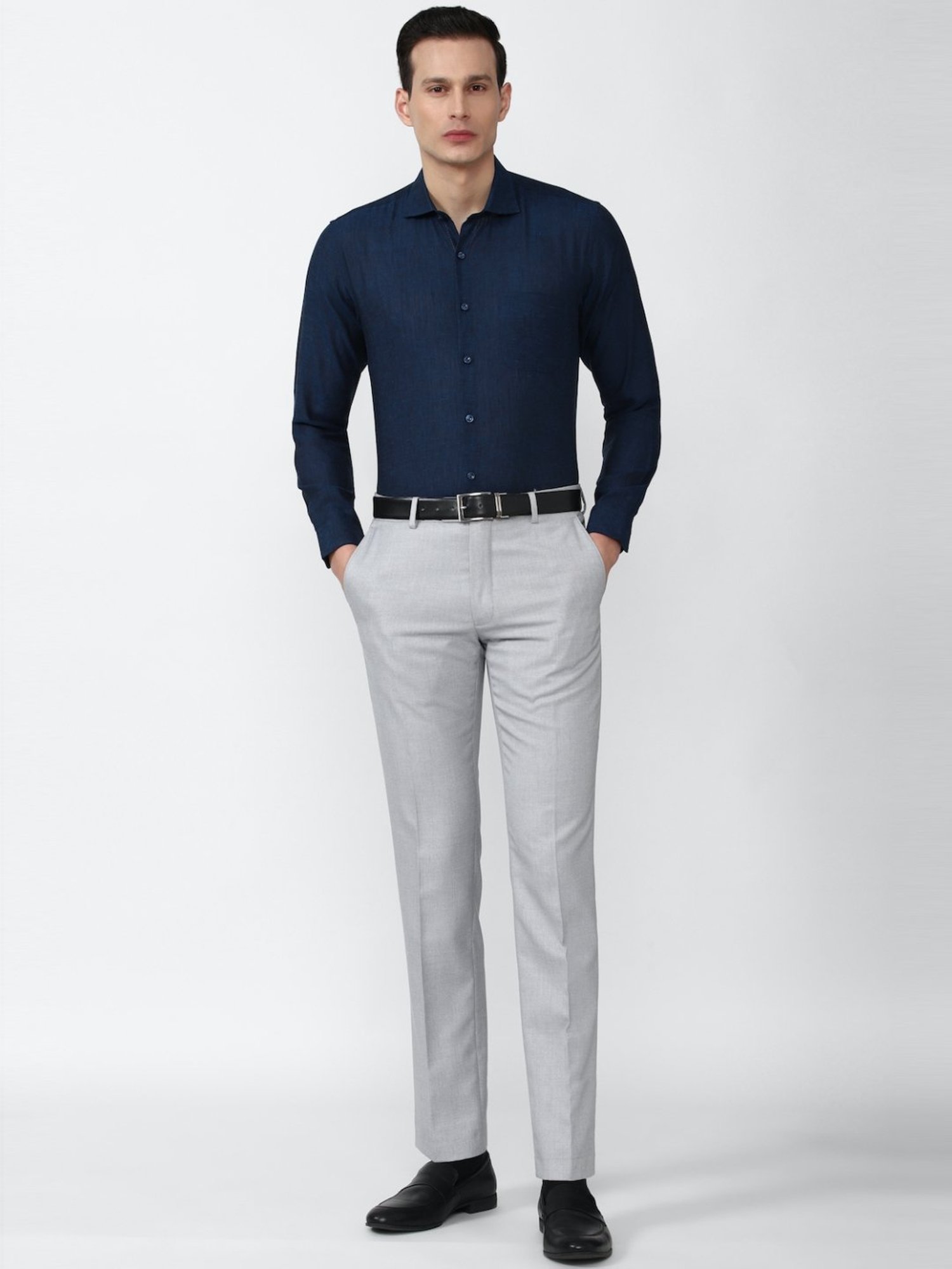 Sojanya Blue Cotton Regular Fit Self Pattern Shirt