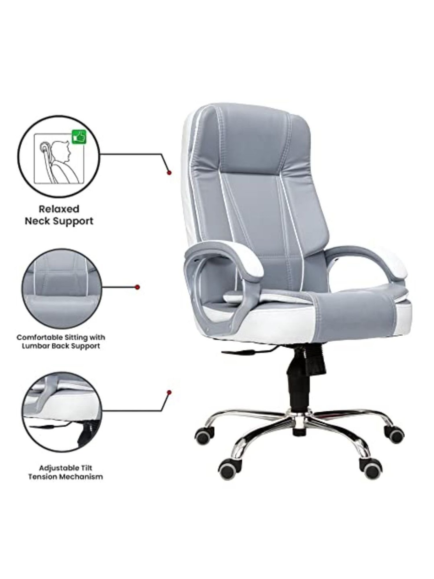 Green Soul Vienna White & Grey PU Leather High Back Chair