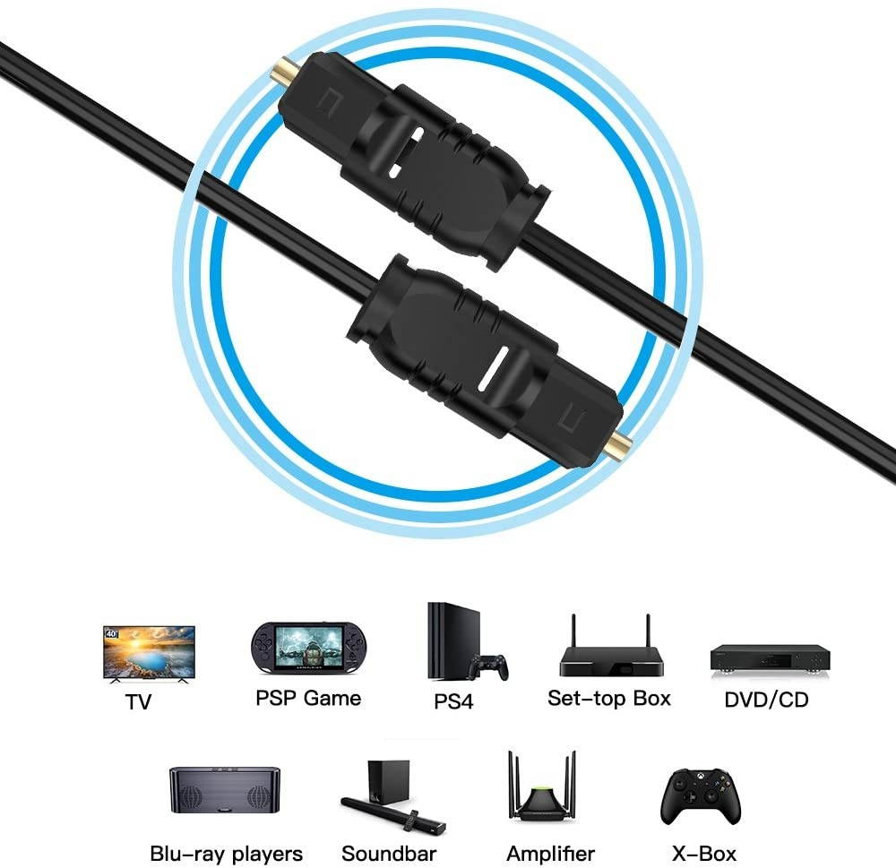 3-Pack Optical Audio Cable(6ft)Toslink Digital Fiber Optic Cable Compatible with Home Theater Sound Bar TV PS4 Xbox Playstation
