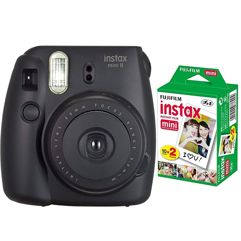 instax Mini Instant Camera Dark Black with Film Twin Pack Bundle 2 Items