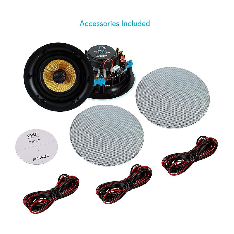 Pyle PDIC68FG 6.5 Inch 300 Watt In Ceiling Wall Hi Fi Speakers Full Range High Performance Speaker System Pair with Magnetic Grills, White