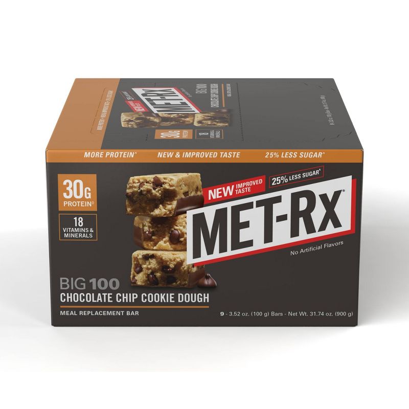 MET-Rx Big 100 Meal Replacement Bar - Chocolate Chip Cookie Dough - 9ct