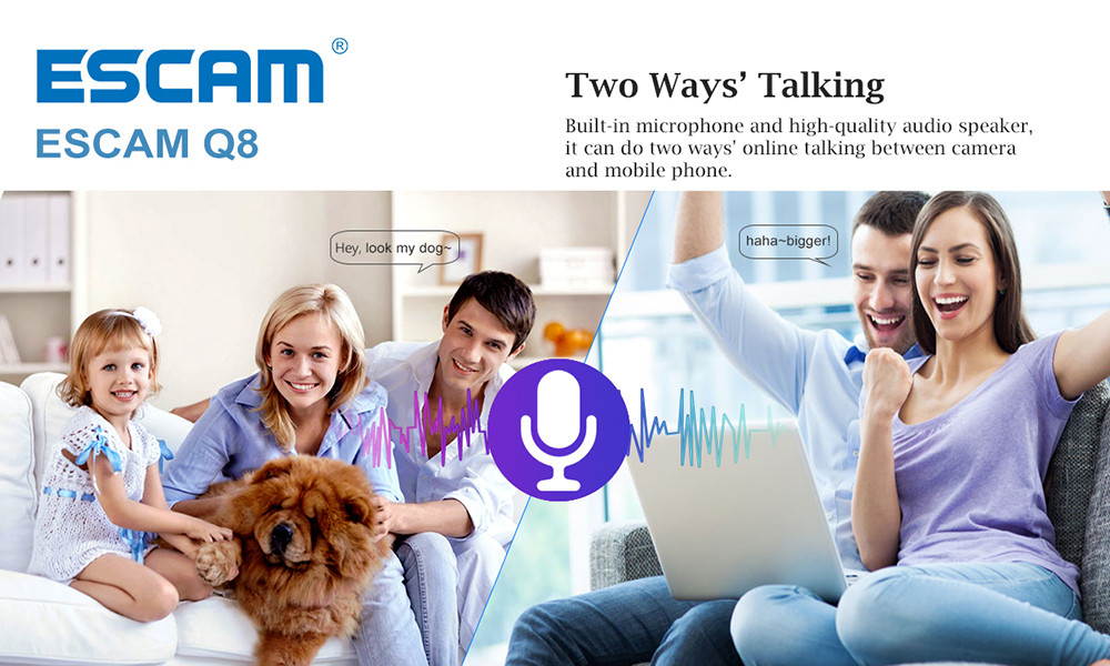 ESCAM Q8 360 Degree Panoramic WiFi IP Camera 960P Fisheye Lens BLACK US Plug