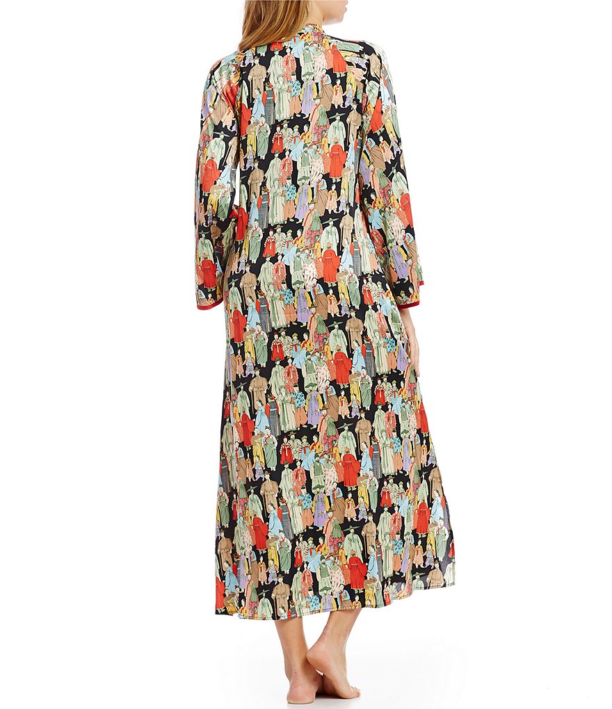 Natori Bloom Printed Satin Woven Zip Front Caftan