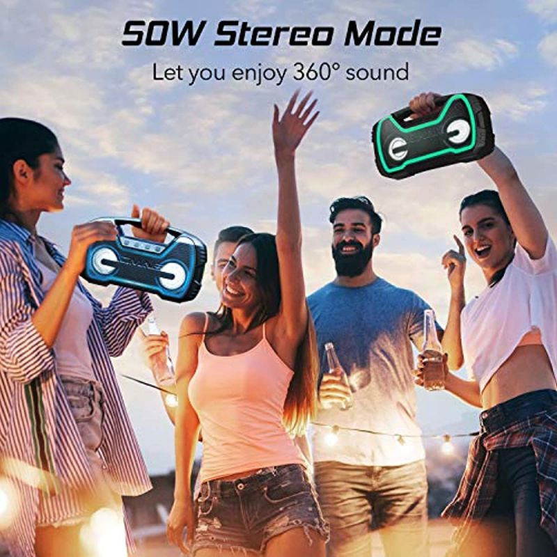 Portable Bluetooth Speaker, True Wireless Stereo Pairing 2 Speakers for a Powerful 50W Bass Sound, 100Ft Bluetooth Range, 40 Hrs Playtime, IPX7 Waterproof Speaker, Built-in Mic, Indoor, Outdoor Party