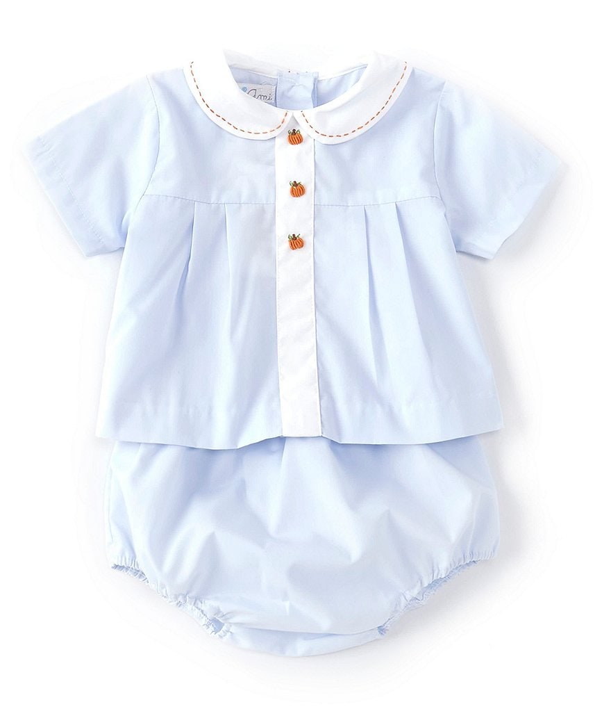 Petit Ami Baby Boys 3-9 Months Short-Sleeve Pumpkin Embroidered Top & Diaper Cover Set