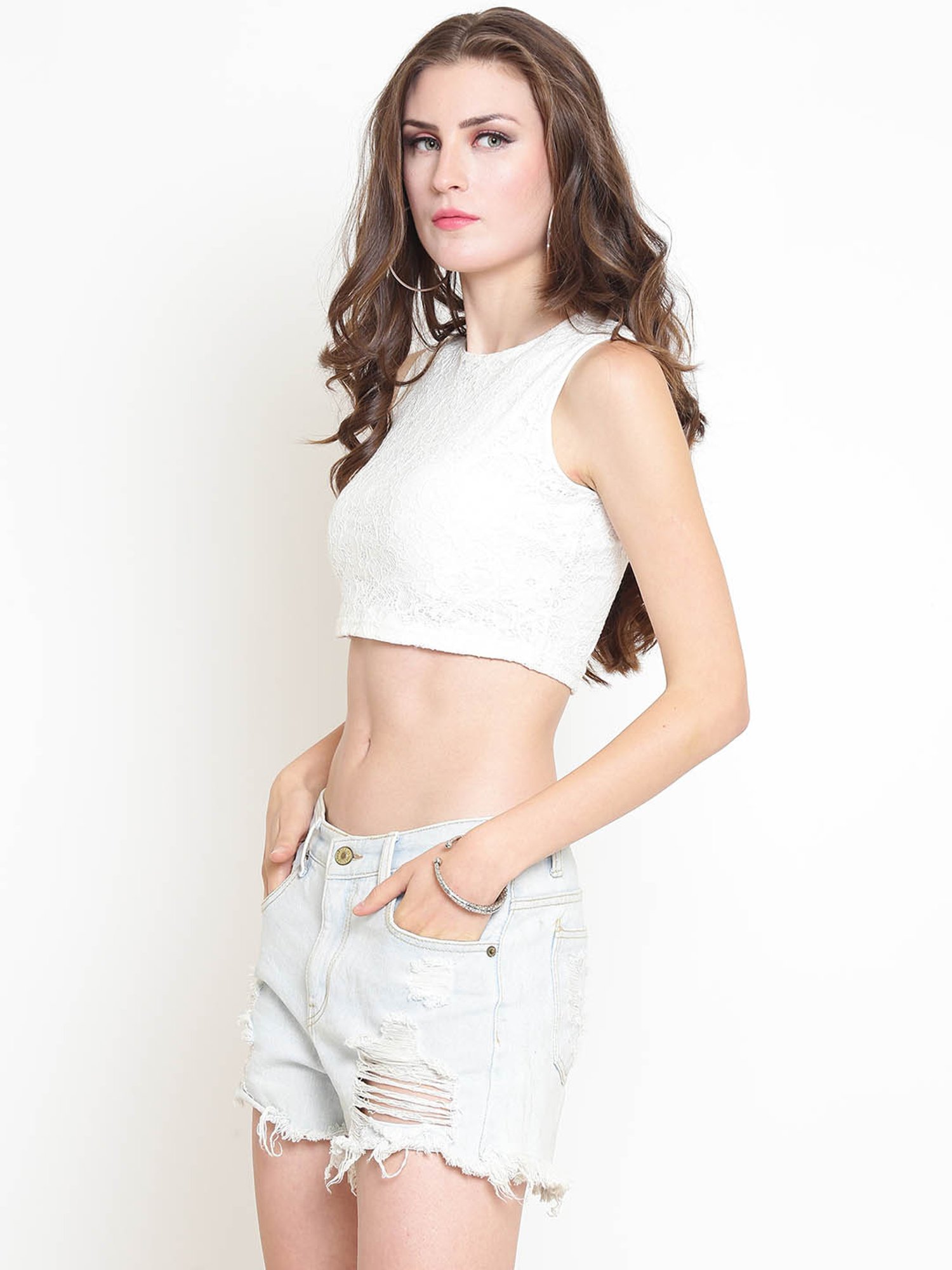 Sera White Lace Crop Top