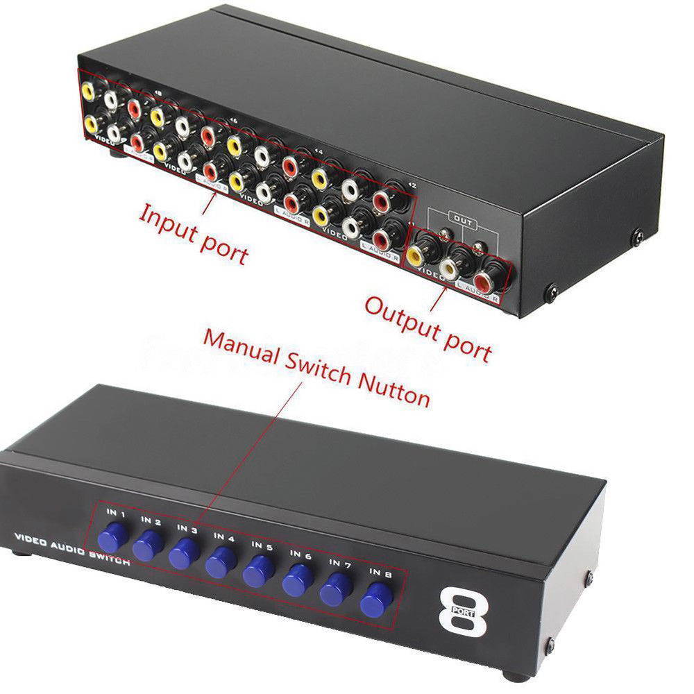 AV Switch Box Composite Selector 8 Port RCA Audio Video 8 In 1 Out To TV