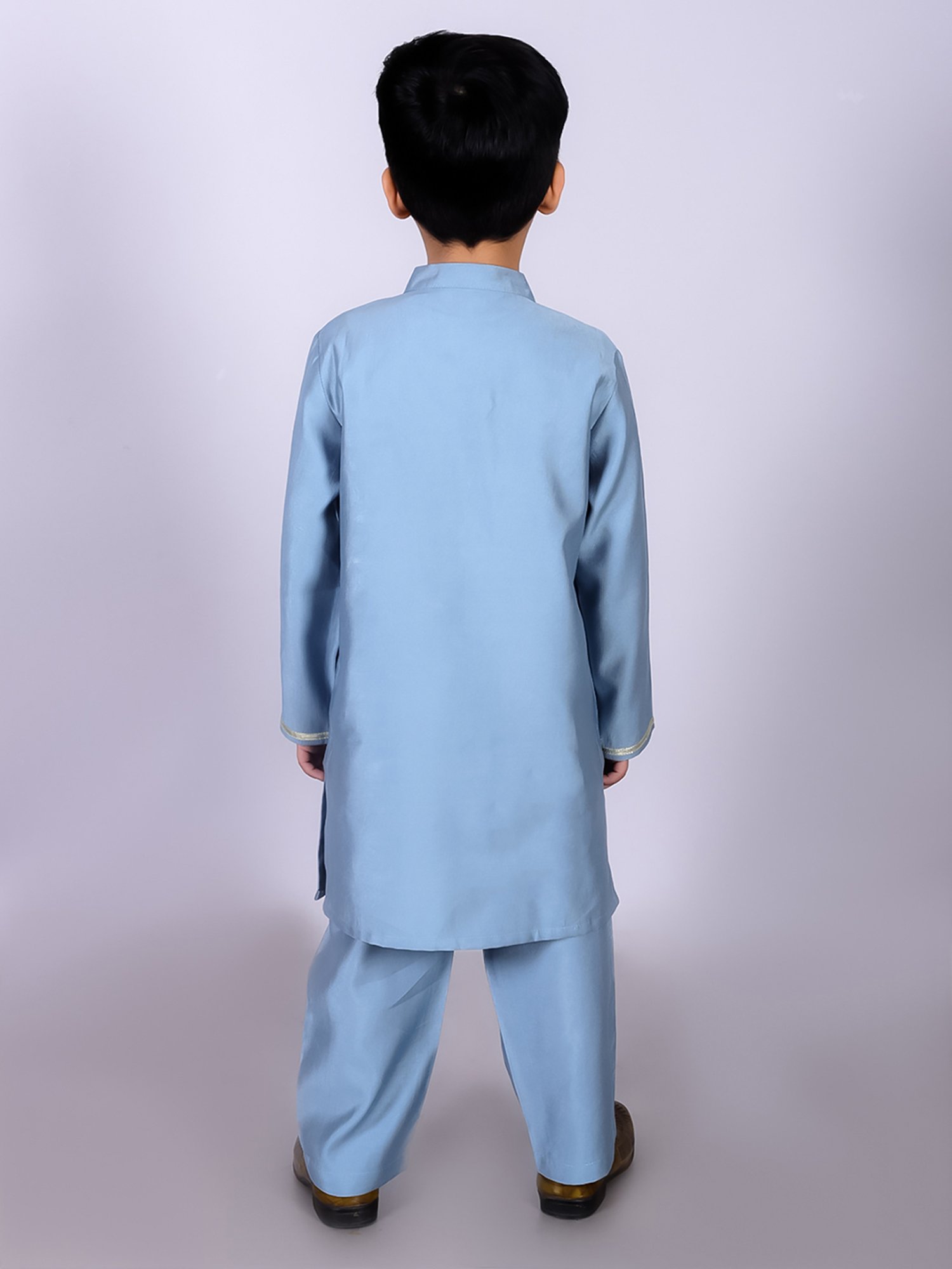 Lil Drama Kids Blue Embroidered Full Sleeves Kurta with Pants
