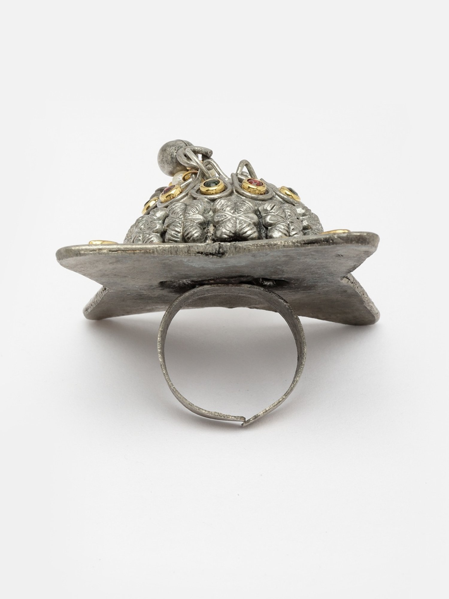 Moedbuille Stones Studded Antique Design Handcrafted Oxidised Silver Plated Finger Ring