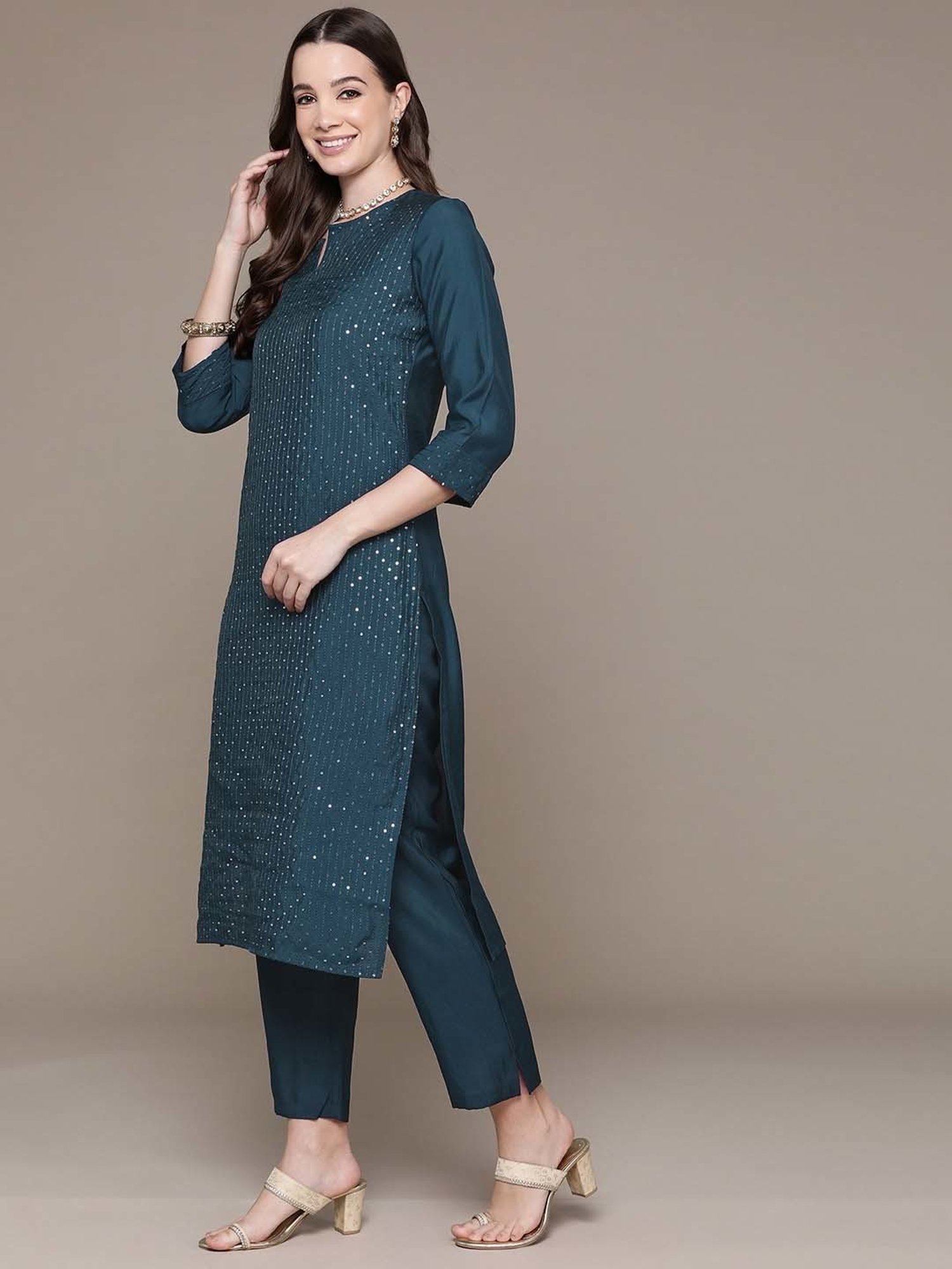 URBAN MYSTIC Black Rayon Embroidered Kurta & Sharara Set