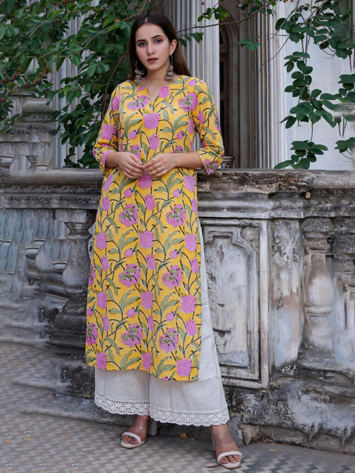 Fusion Beats Light Grey Embroidered A Line Kurta