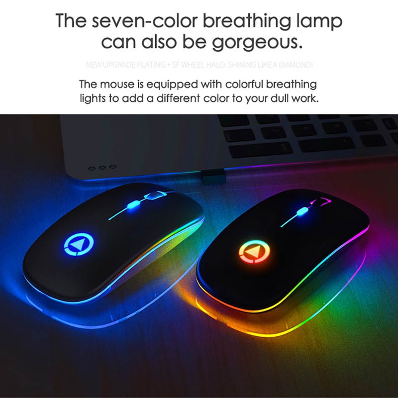 For Laptop Lightweight Portable Colorful Light Bluetooth Rechargeable Mute Wireless Mouse (White)