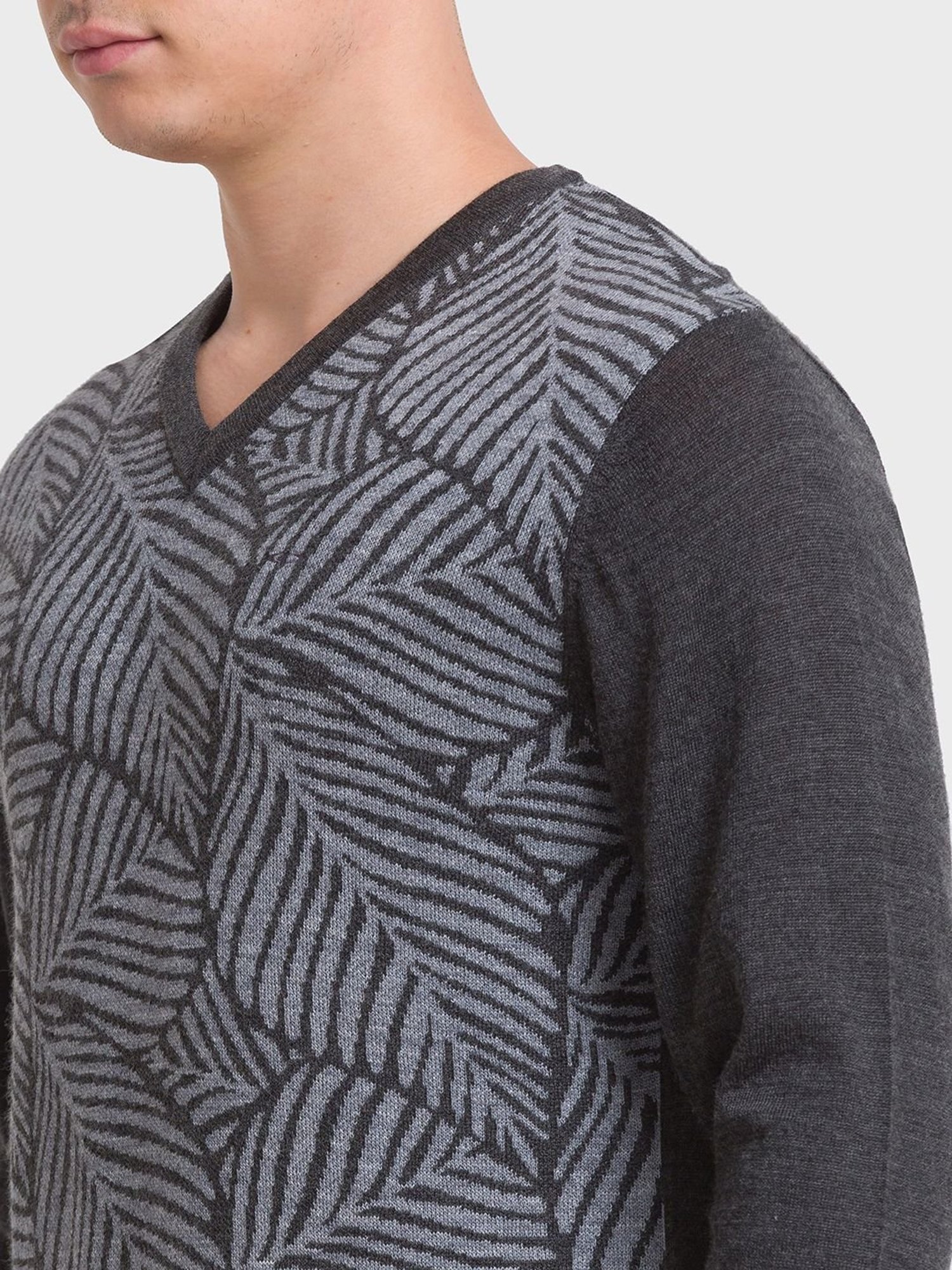 ColorPlus Grey Tailored Fit Printed Sweaters