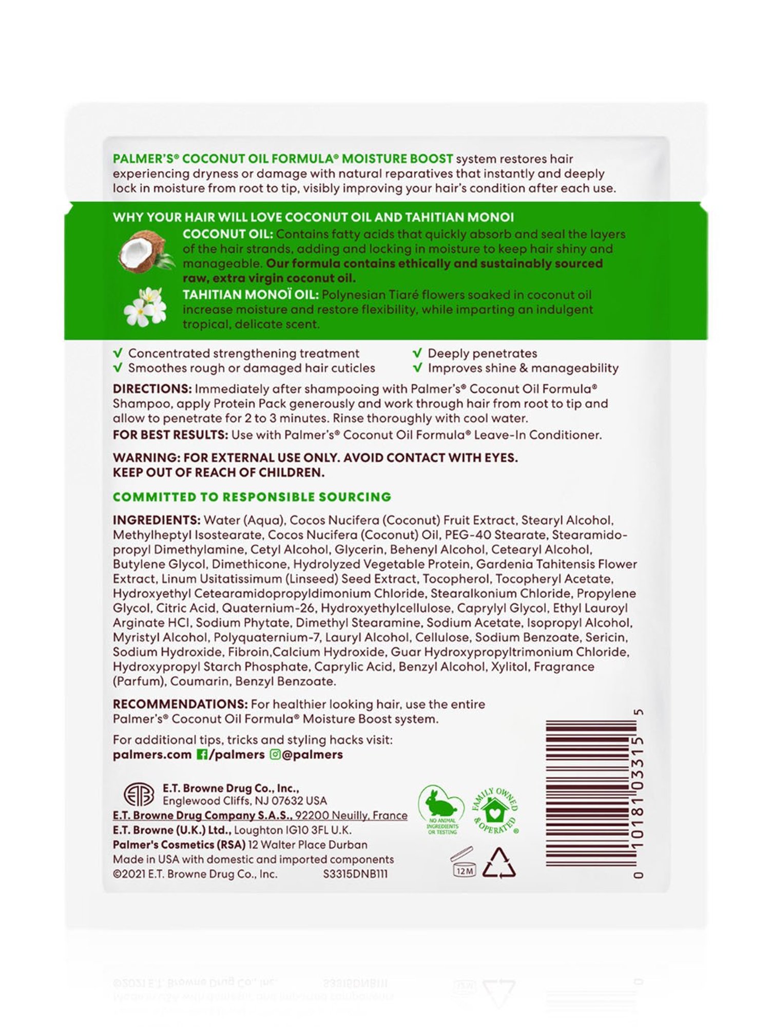 Palmer's Coconut Oil Formula with Vitamin E Moisture Boost Protein Pack - 60 gm