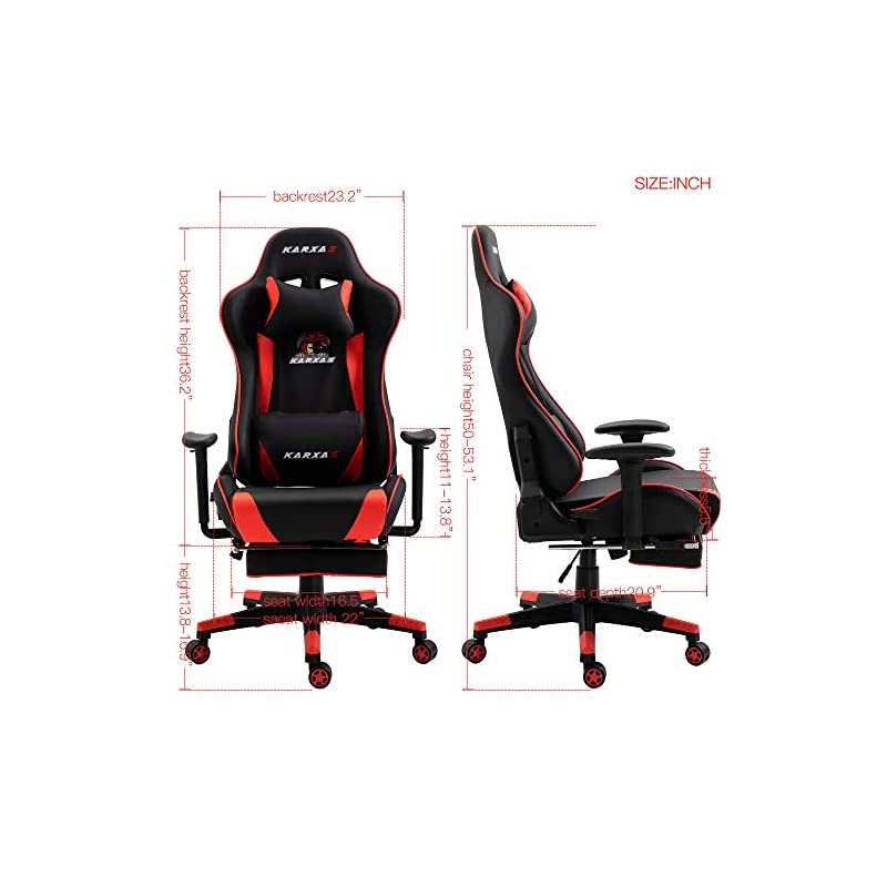 Ergonomic Gaming Chair High-Back Racing Style Gamer Chair PU Leather Height Adjustable Computer Desk Chair with Massage Lumbar Recliner Footrest and Headrest(Red)