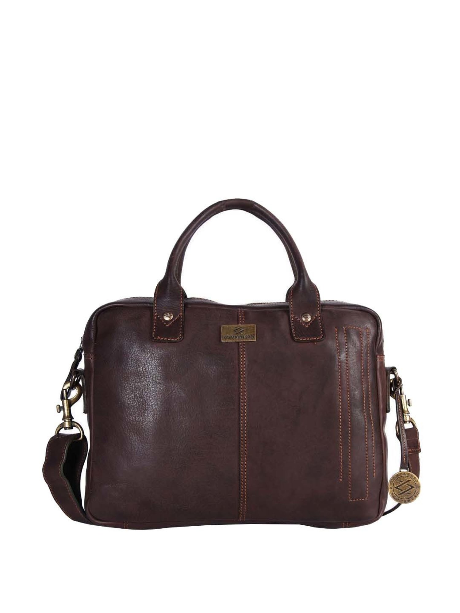 KOMPANERO Brown Leather Medium Messenger Bag
