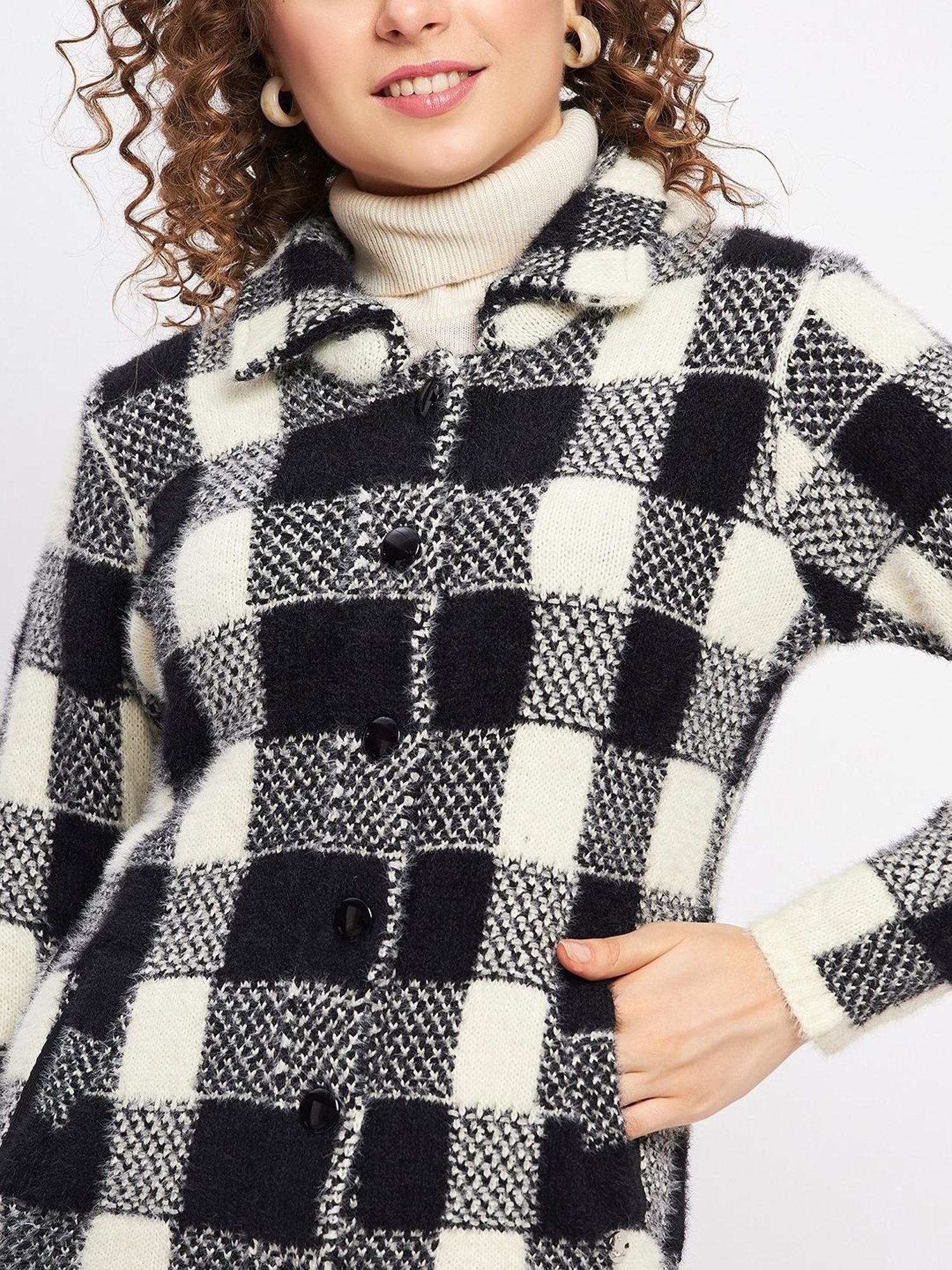 Duke Black & White Chequered Cardigan