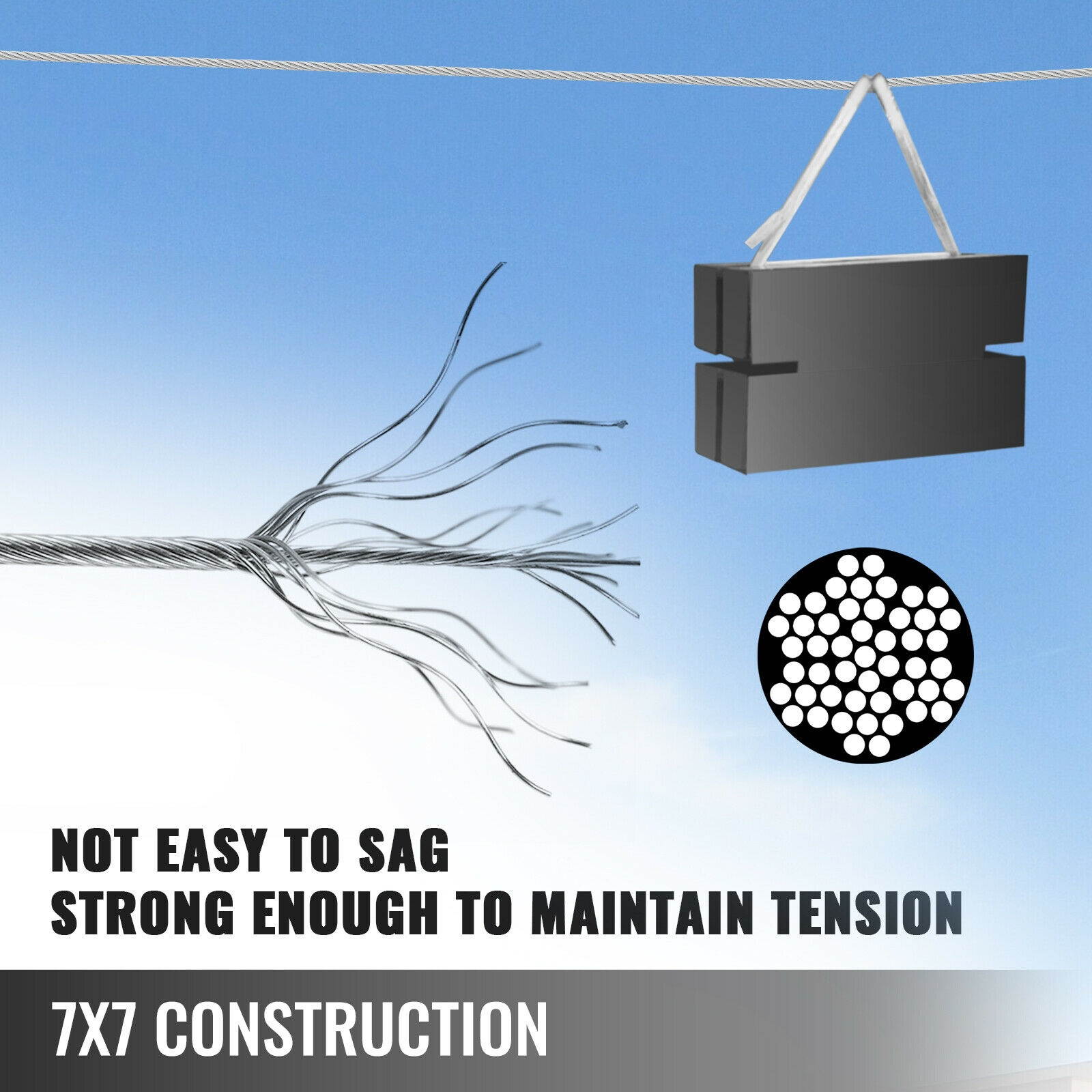 T316 Stainless Steel Cable Wire Rope,1/8",7x7,100ft Reel Aircraft Rigging NEWEST