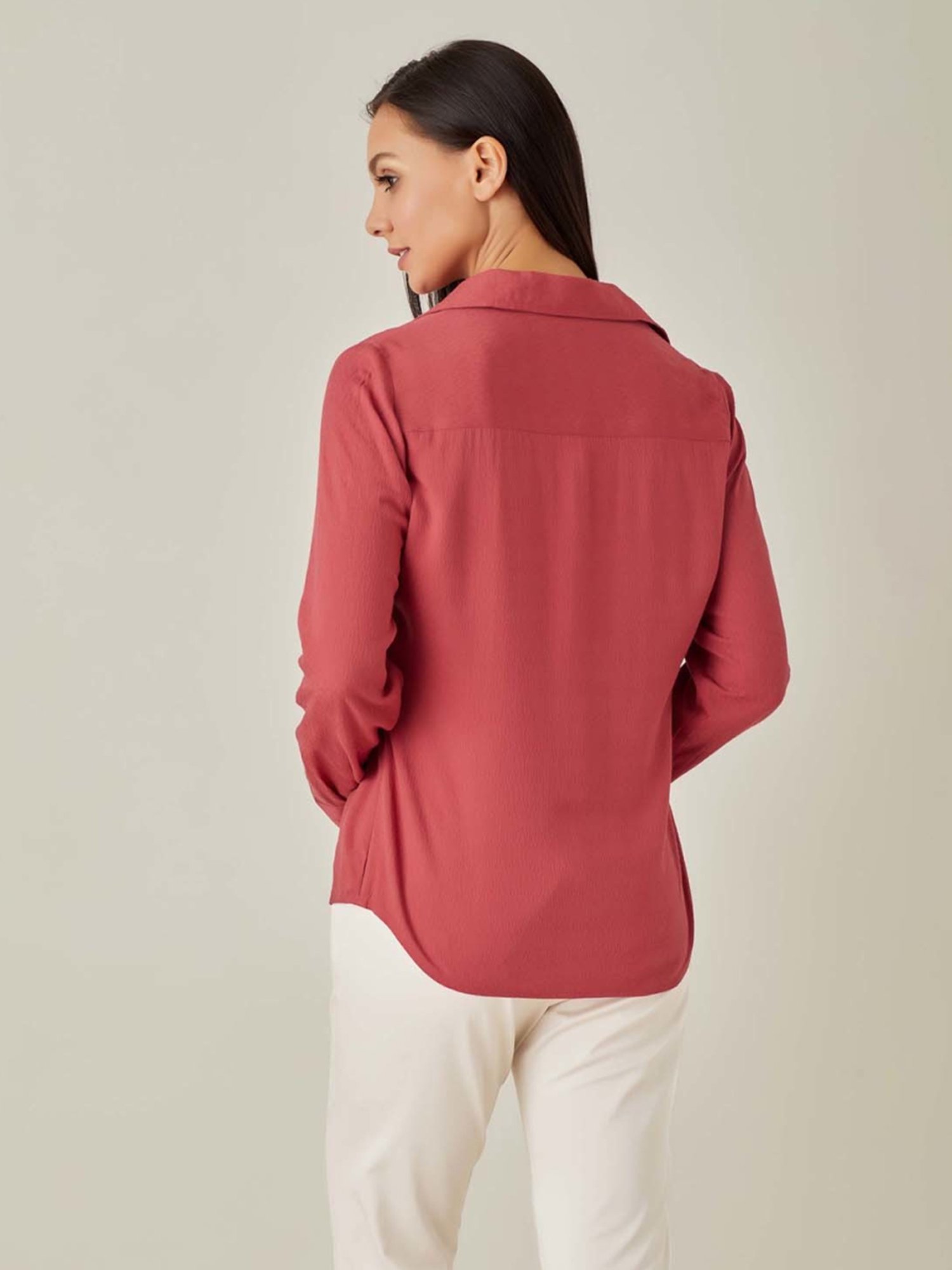 Qua Brick Red Textured Dobby Shirt