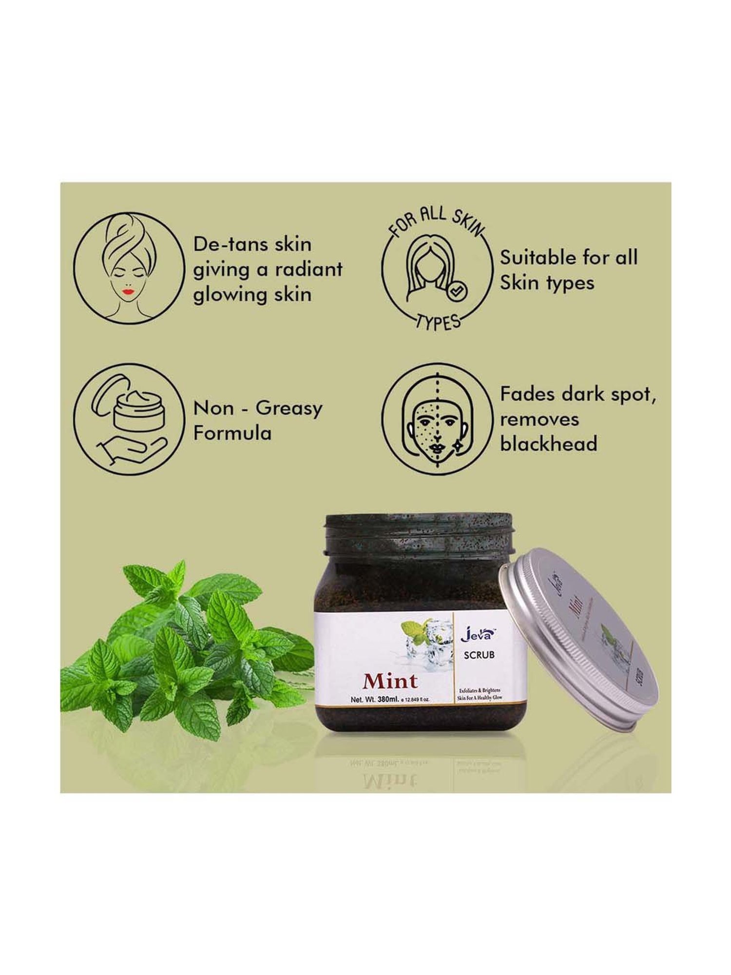 Mint Scrub exfoliates & brightens skin for a healthy glow - 380 ml