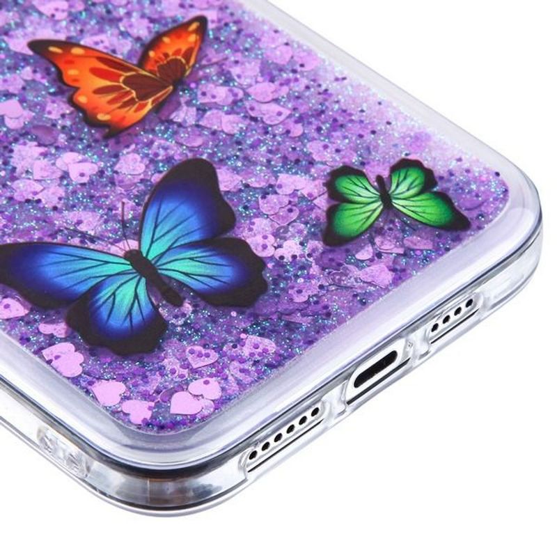 Airium Glitter Hybrid Protector Case Compatible With Apple iPhone 12 Mini (5.4") - Butterfly Dancing Purple Quicksand (Hearts)