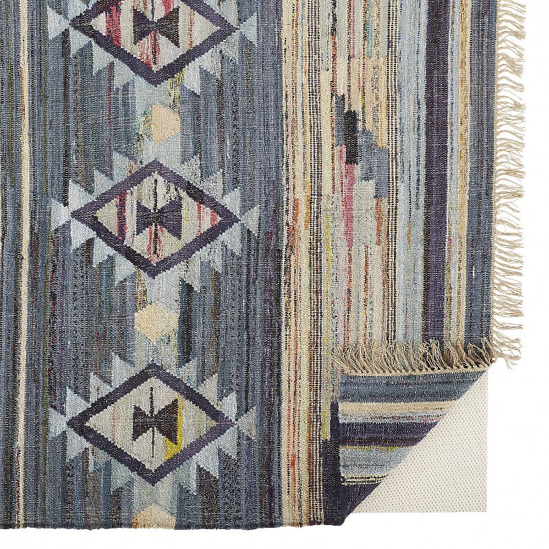 2'6"x8' Runner Hand Made Woven Mosaic Design Cotton Runner Blue - Feizy