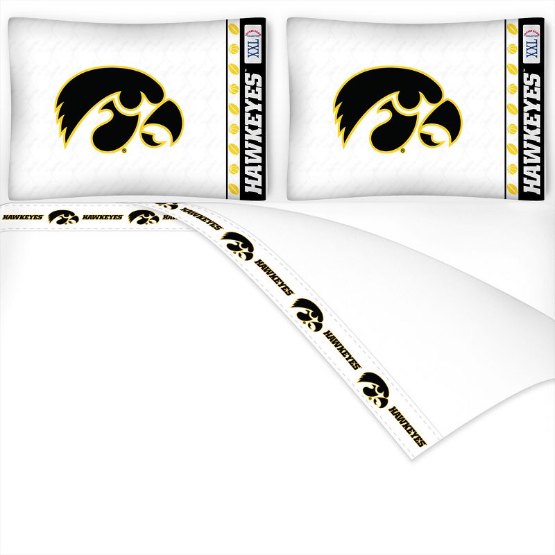 4pc NCAA King Bed Sheet Set College Team Logo Bedding Accessories - Iowa Hawkeyes..