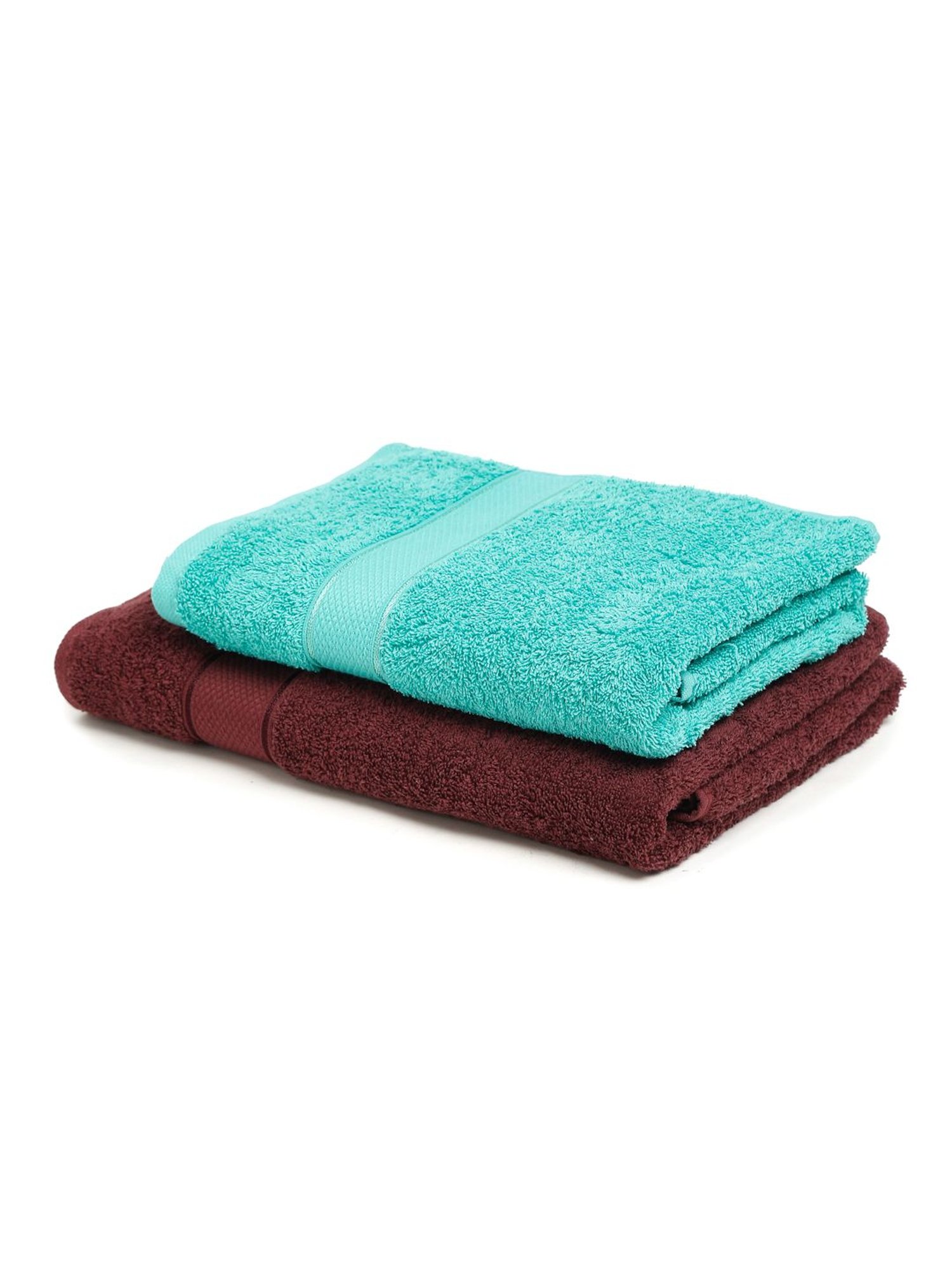 Creeva Wine & Sea Green 525 GSM Cotton Bath Towel Set of 2