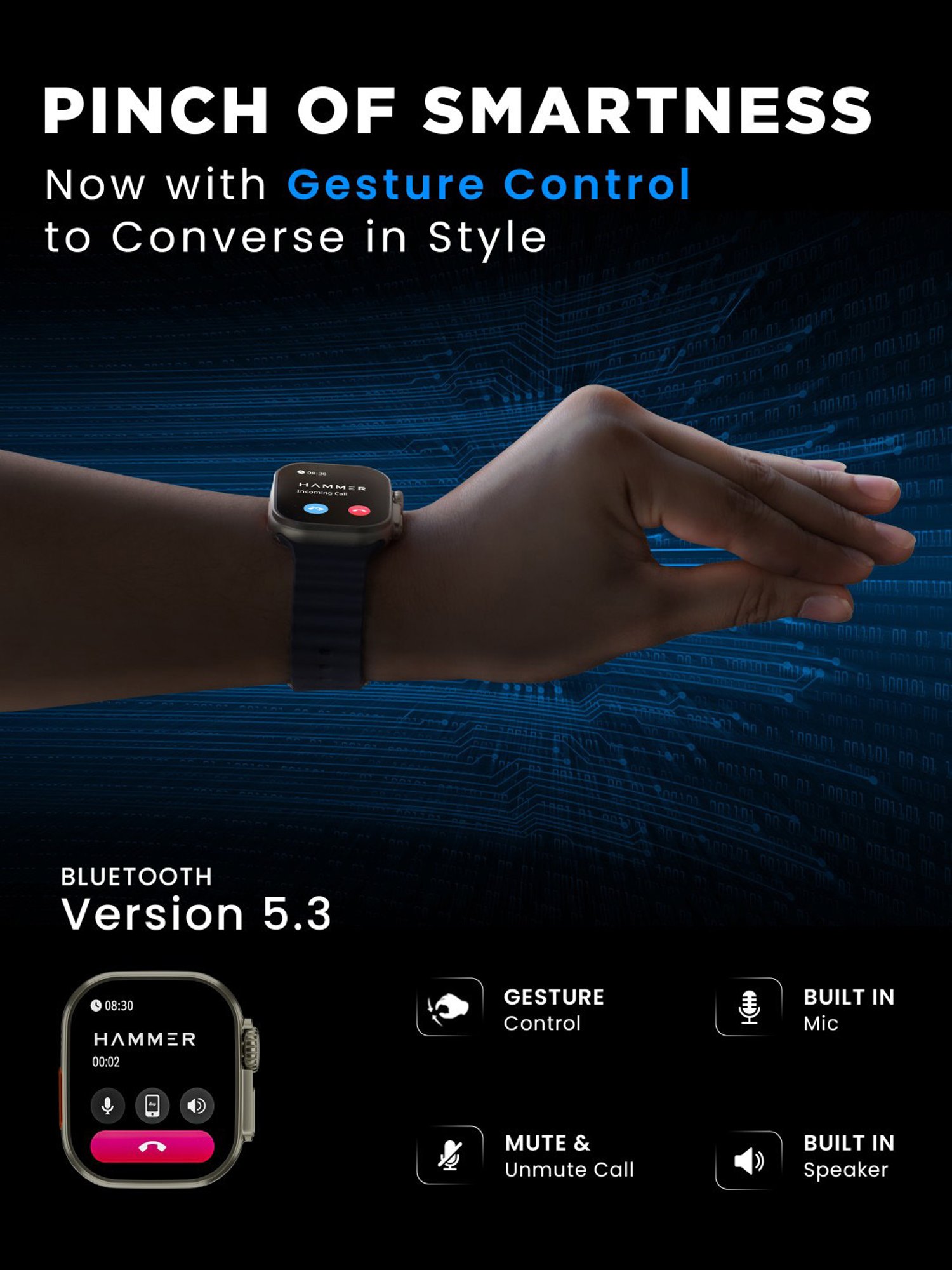 Hammer Active 2.0 Plus 2.1 inch HD Display BT Calling Smartwatch with Gesture Control (Blue)