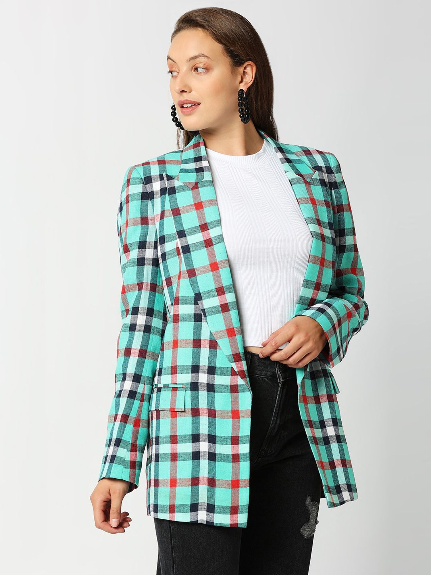 Remanika Green Pure Cotton Chequered Jacket