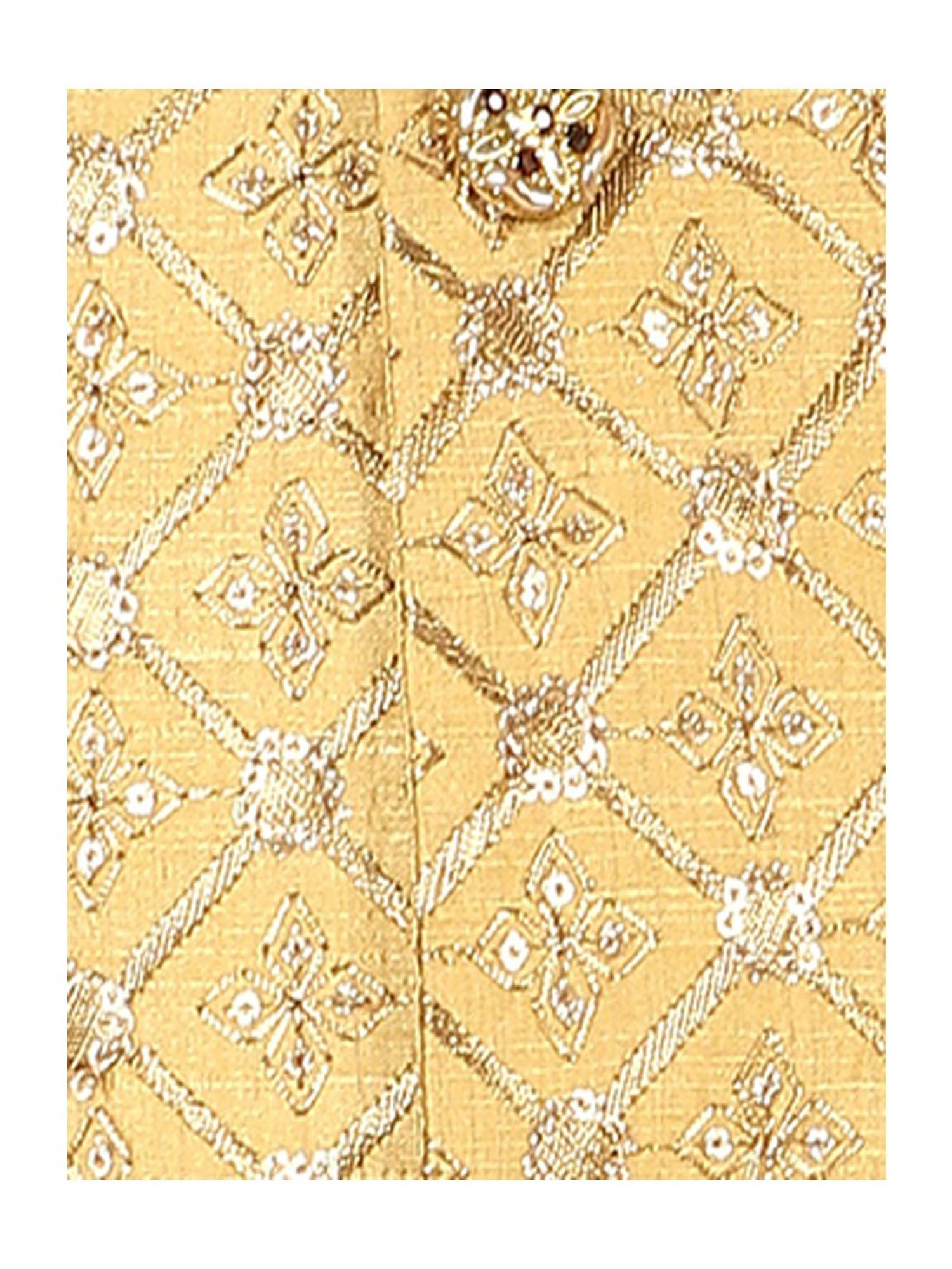 Ahhaaaa Kids Gold & Brown Embroidered Kurta with Pajamas