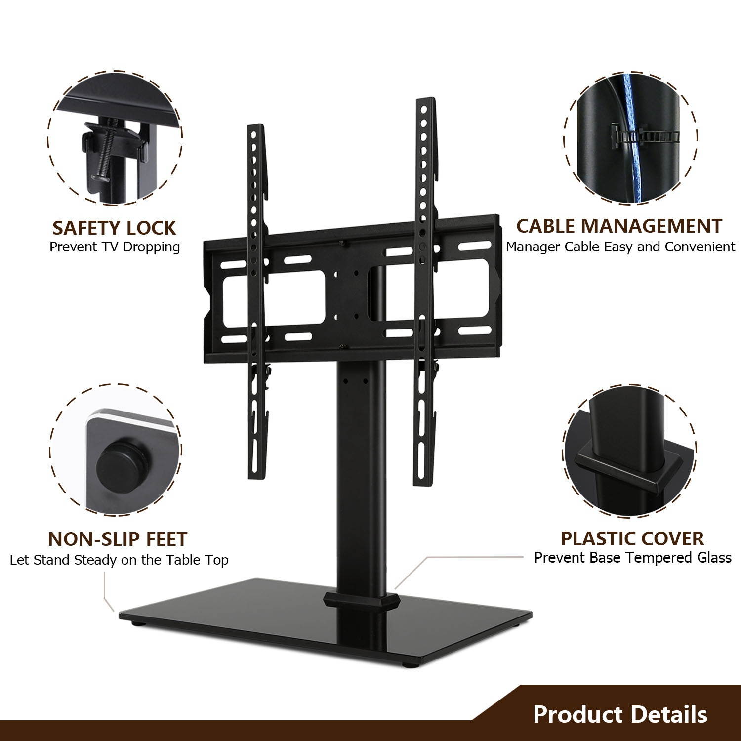 universal swivel tabletop tv stand with mount for 32" 37" 40" 42" 46" 50" inch led,lcd and plasma flat screen tvs bracket with height adjustment