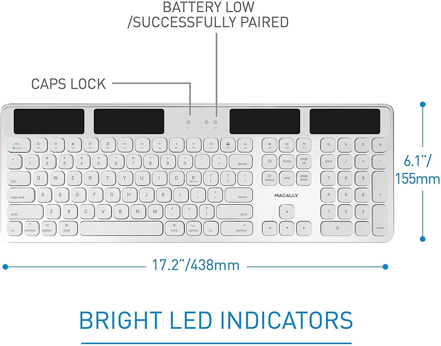 Macally Bluetooth Solar Keyboard for Mac and a 1080P Webcam with Microphone and Tripod, Save Energy