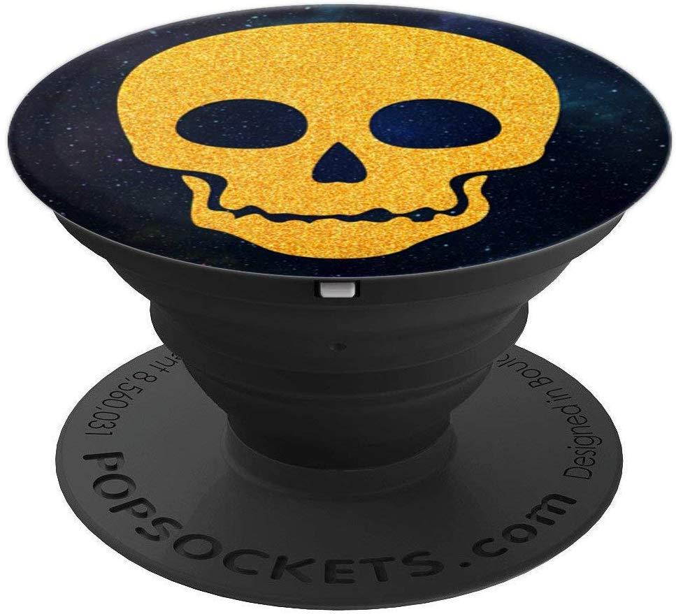SKULL Yellow Gold Pop Socket Black Space Scary Death Symbol