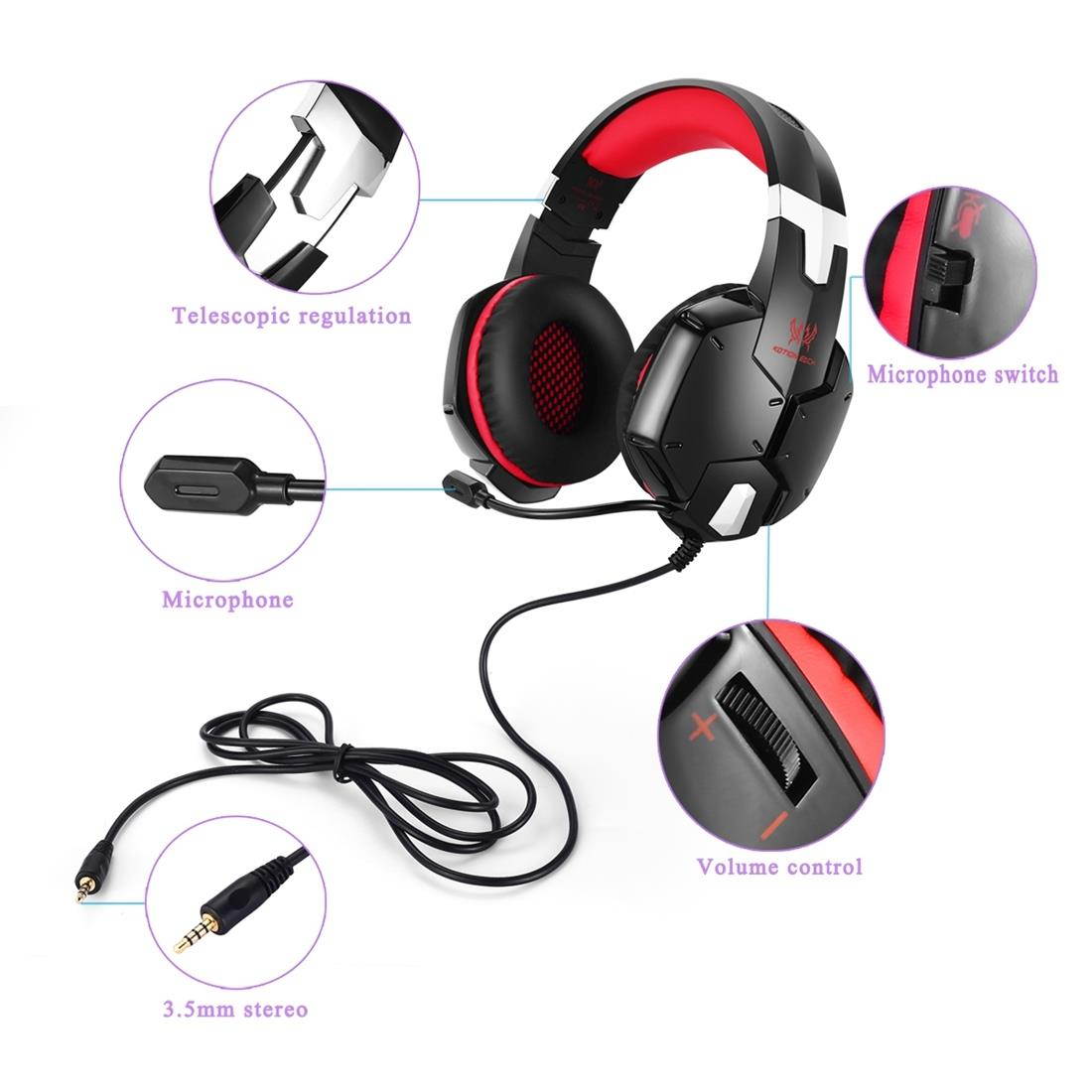 KOTION EACH G1200 Professional 3.5mm Plug Bass Stereo Gaming Headphone with Microphone, For PS4, Smartphone, Tablet, Computer, Notebook(Red)
